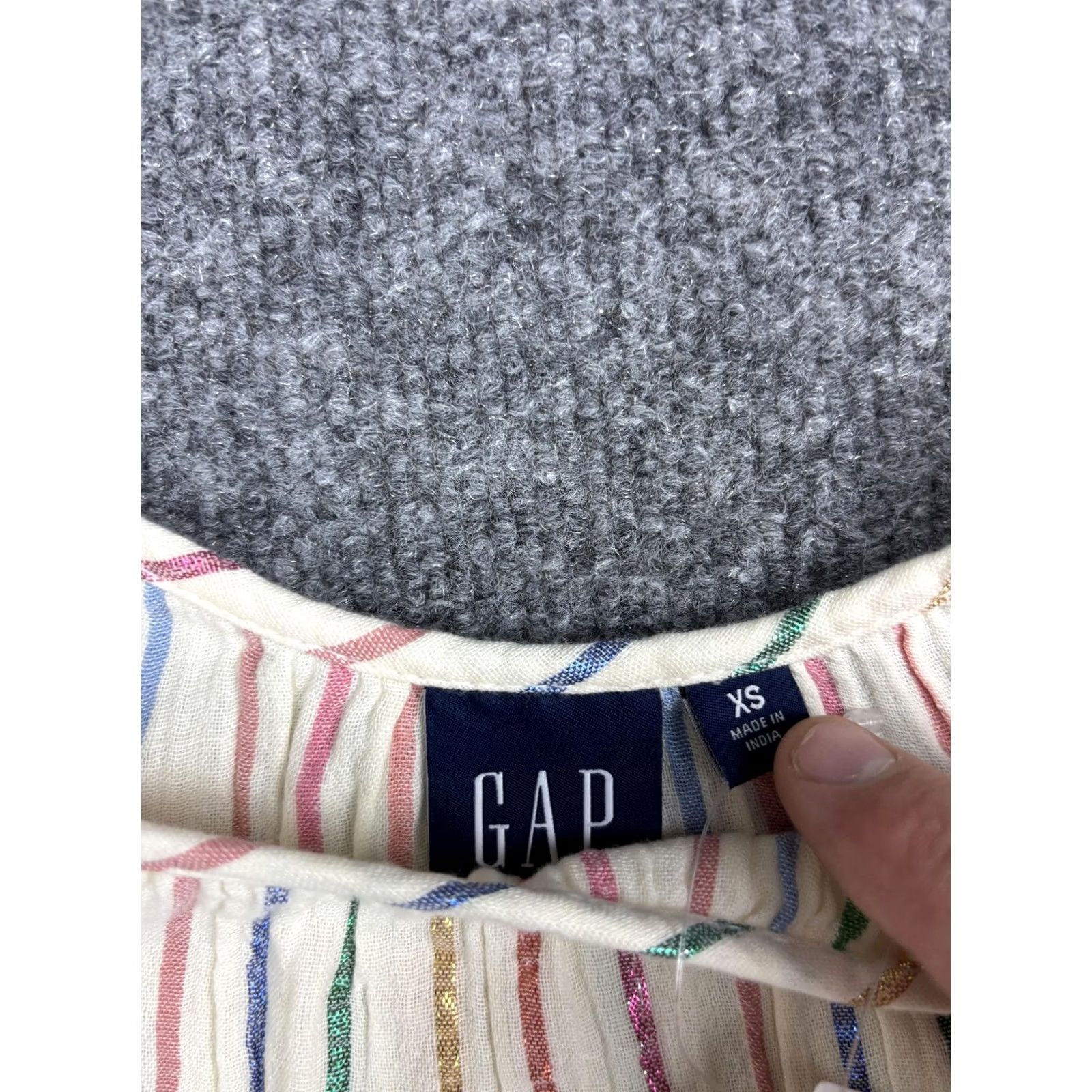 Gap GAP Shirt Womens XS White Multicolor Metallic Stripe Ruffle Sleeve Peplum Top Size XS / US 0-2 / IT 36-38 - 2 Thumbnail