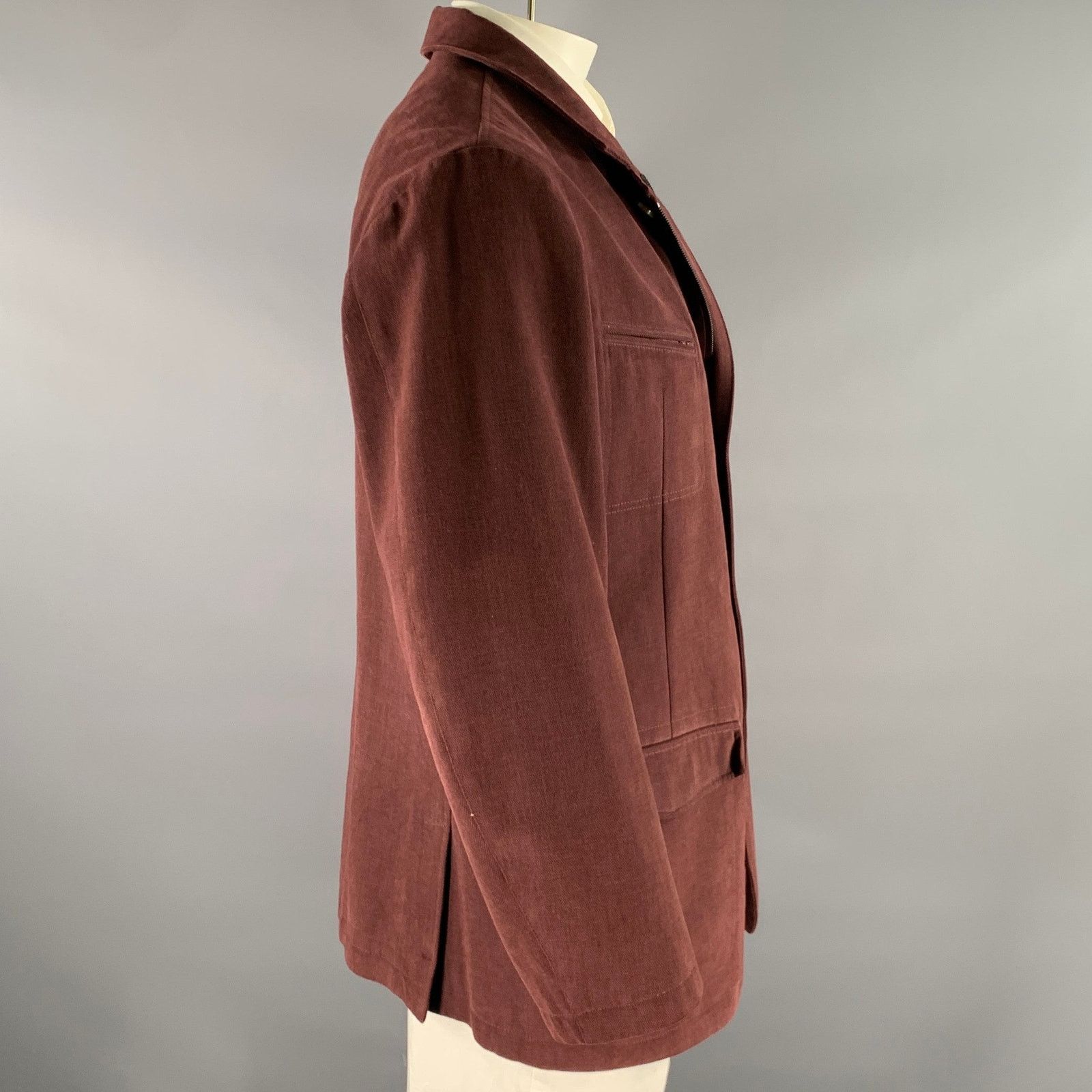 Loro Piana LORO PIANA Size XL Burgundy Cotton Zip Up Jacket Size US XL / EU 56 / 4 - 3 Thumbnail