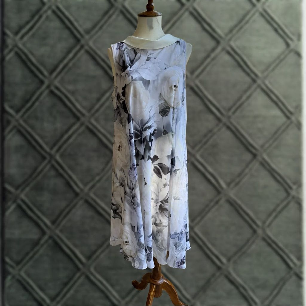 Vintage Ignite Evenings Floral White Tea Length Cocktail Dress 10 NWT Ivory Lace Sequin Midi A-Line Womens Size L / US 10 / IT 46 - 1 Thumbnail