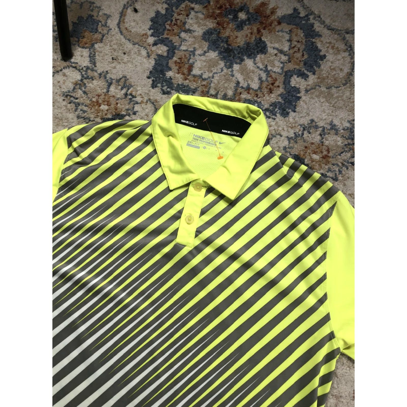 Nike Nike Golf Tour Performance Polo Shirt Mens M Yellow Stripe Dri-FIT Size US M / EU 48-50 / 2 - 6 Thumbnail