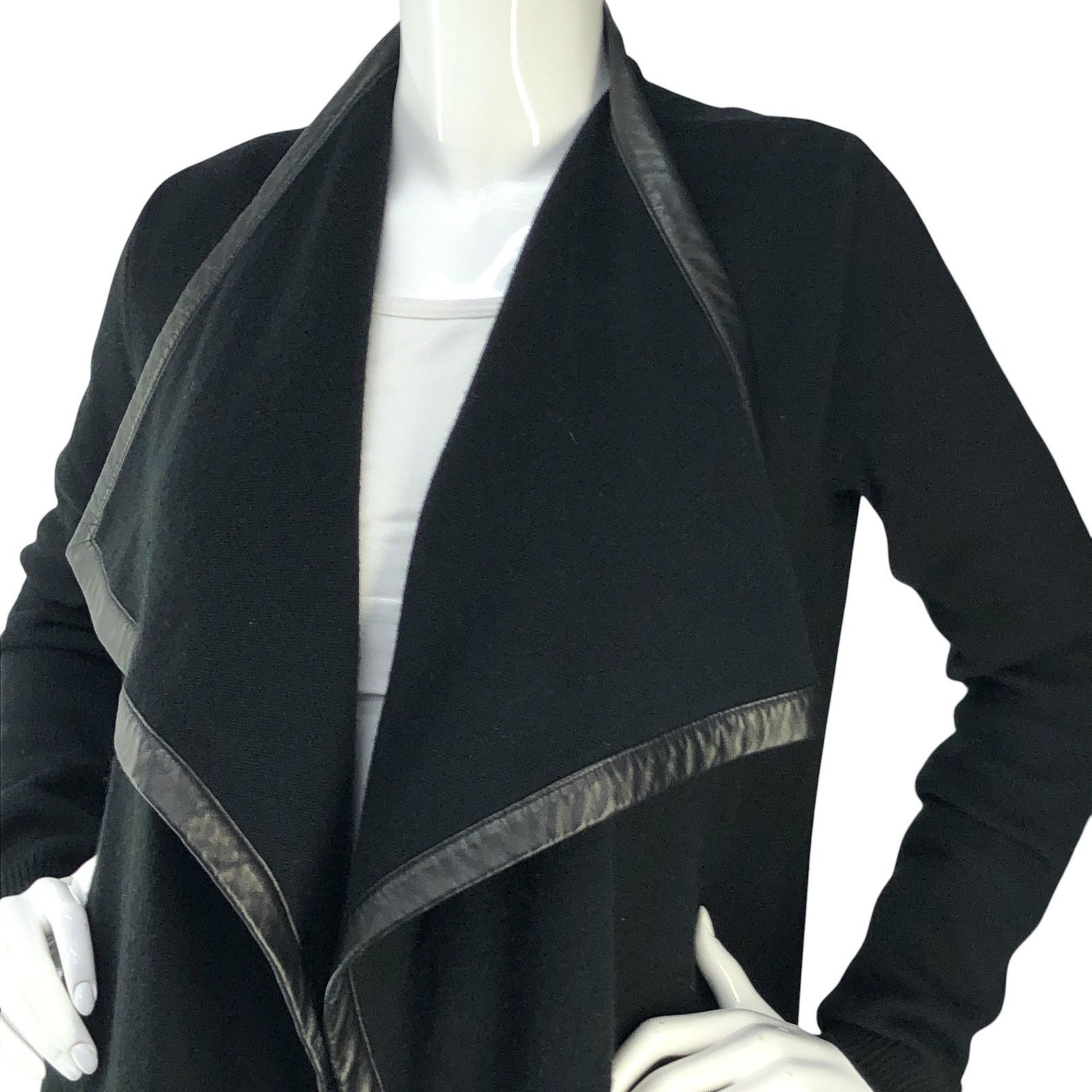 Ralph Lauren Black Label Ralph Lauren Size S Open Cardigan Cashmere Lamb Leather Trim Size S / US 4 / IT 40 - 2 Thumbnail