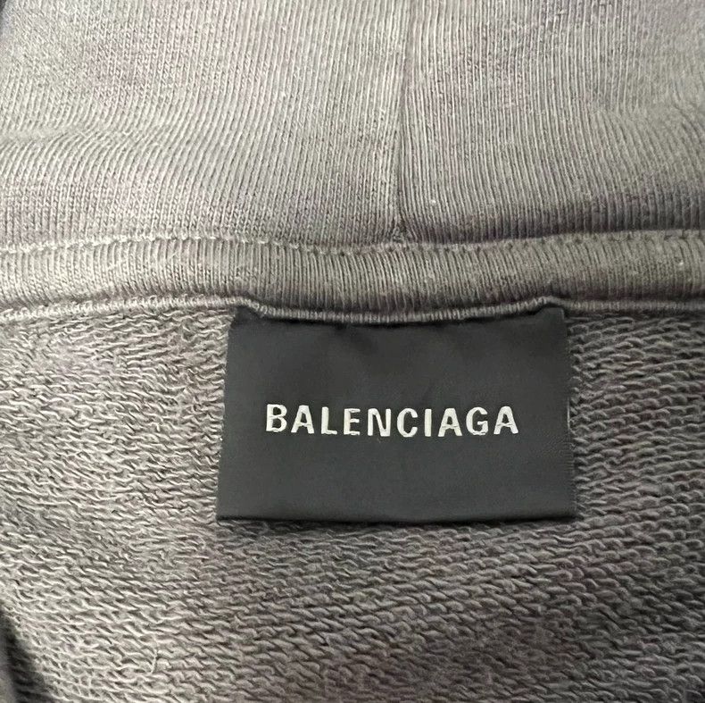 Balenciaga Balenciaga Charcoal Distressed Logo Hoodie Size US XL / EU 56 / 4 - 4 Thumbnail