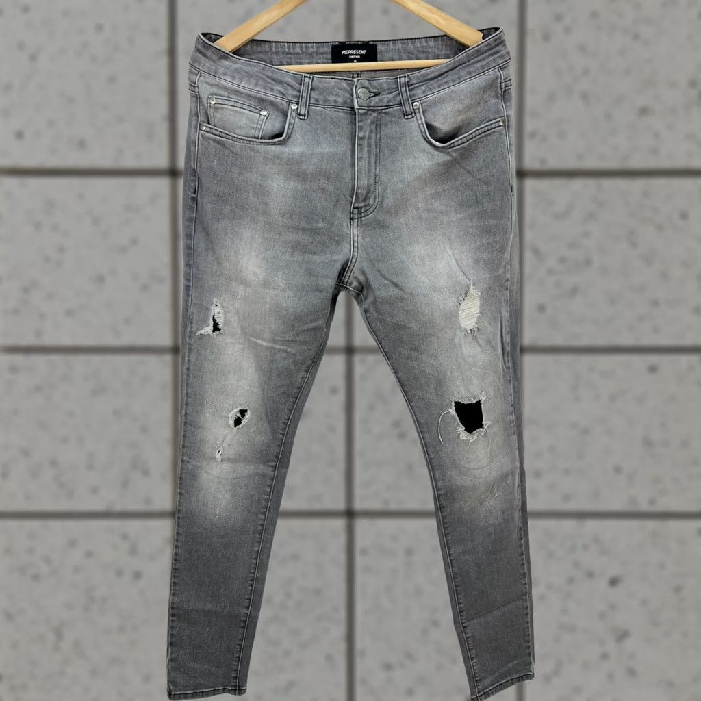 Vintage REPRESENT Denim Jeans Flat Grey Distressed Slim Size 34 Men's Slim Fit Jeans Gray Distressed Logo 34 Mens Size US 34 / EU 50 - 1 Thumbnail