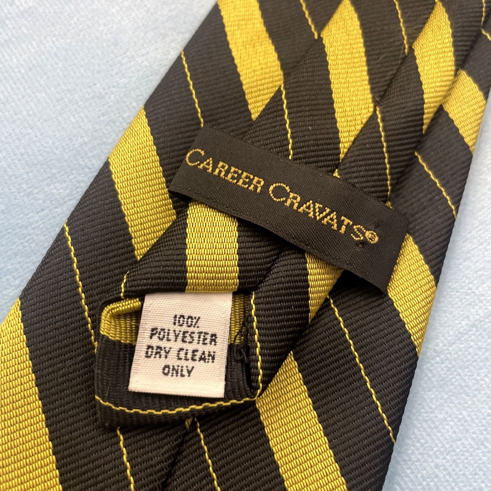 Vintage Career Cravats Tie Vintage Silk Repp Yellow Gold Striped Edgy Bold 61" Mens Tie Size ONE SIZE - 2 Thumbnail