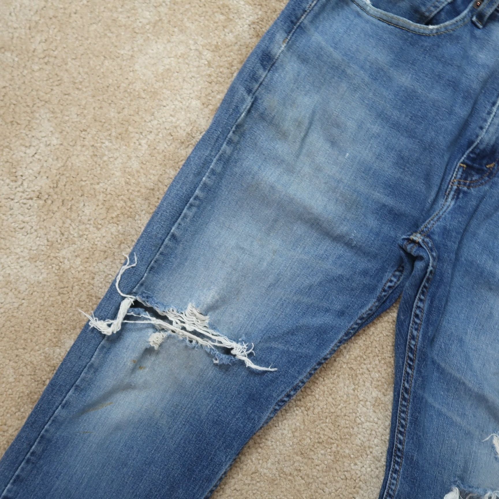 Levi's Levi's 505 Jeans Regular Fit Straight Leg Denim 34x30 Men Blue Distressed 5-Pocket Denim Jeans Mens Regular Fit Size US 34 / EU 50 - 3 Thumbnail