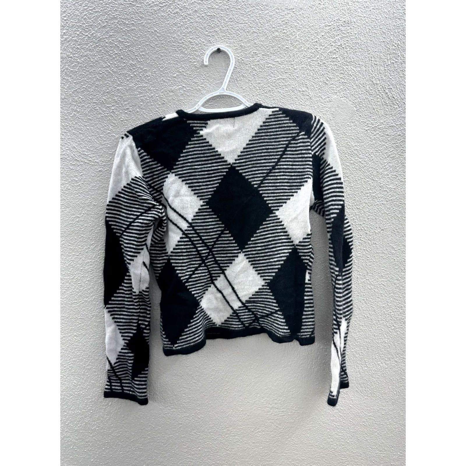 Vintage Womens Nina Leonard Plaid Button-Up Sweater Size Small Black White Long Sleeve Metro 6 Size S / US 4 / IT 40 - 7 Thumbnail