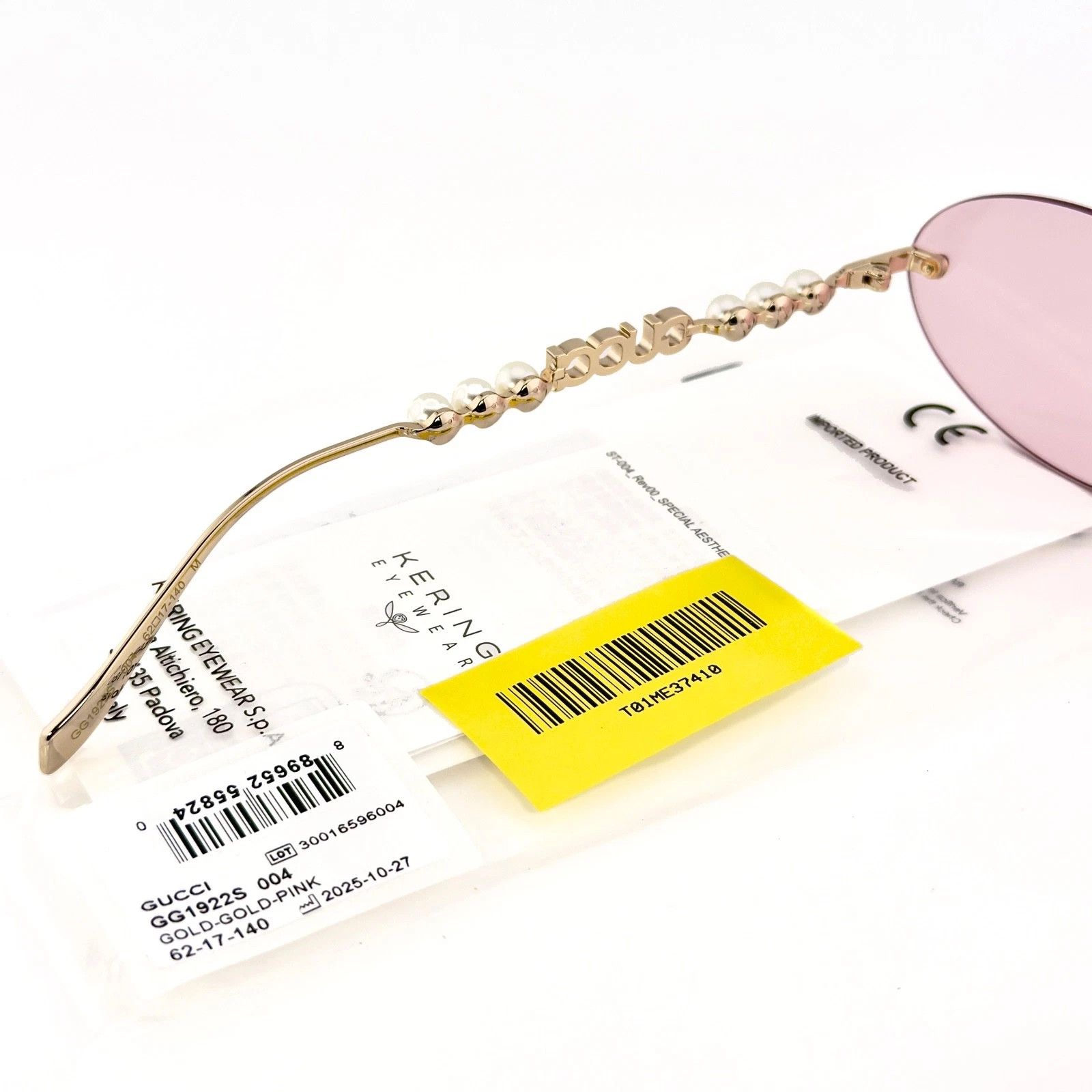 Gucci GUCCI GG1922S Gold Pink 1922 GG Pearl Fashion Sunglasses 004 Size ONE SIZE - 8 Thumbnail