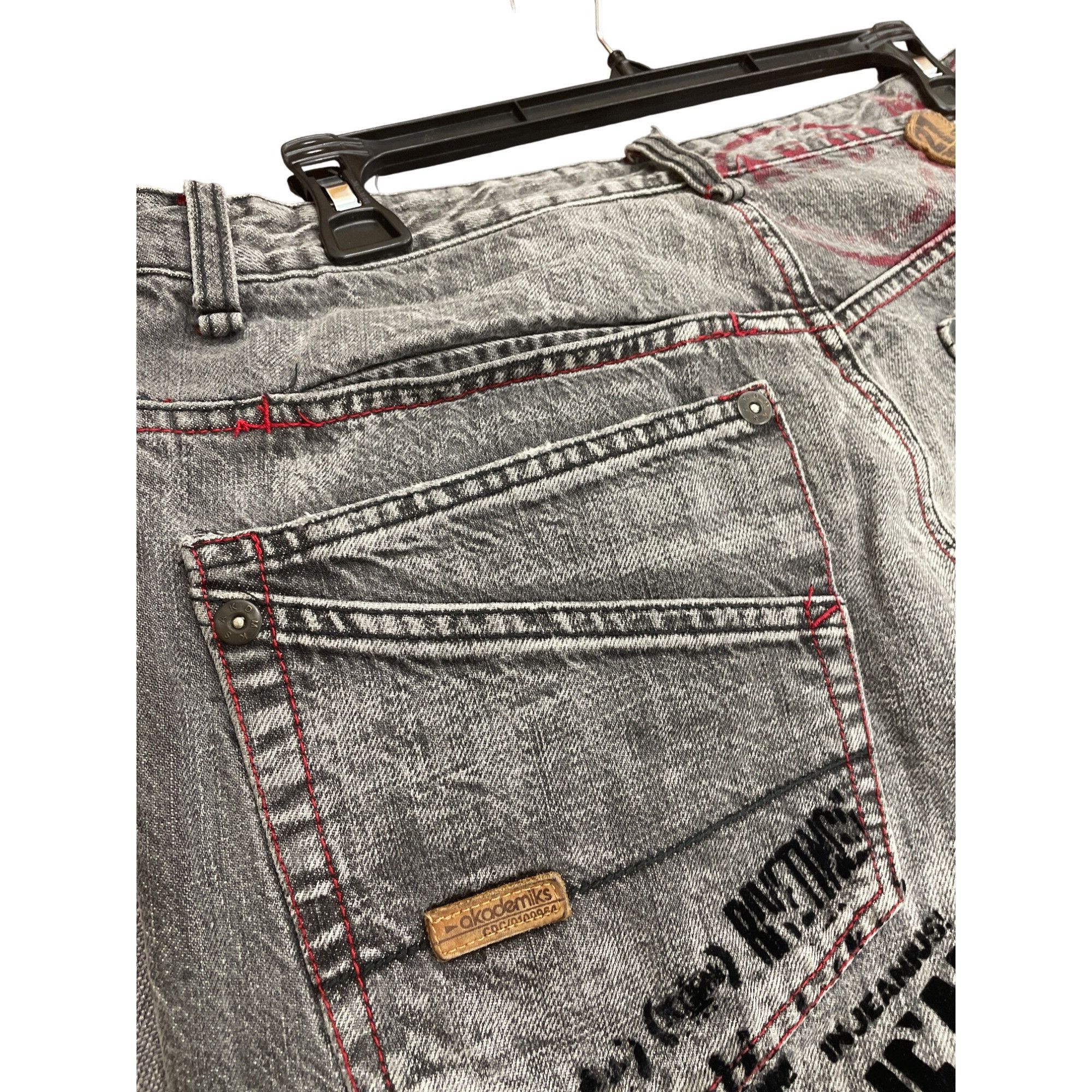 Akademiks Akademiks Mens Distressed Gray Graphic Wide-Leg Jeans Size 3 Size US 34 / EU 50 - 14 Thumbnail