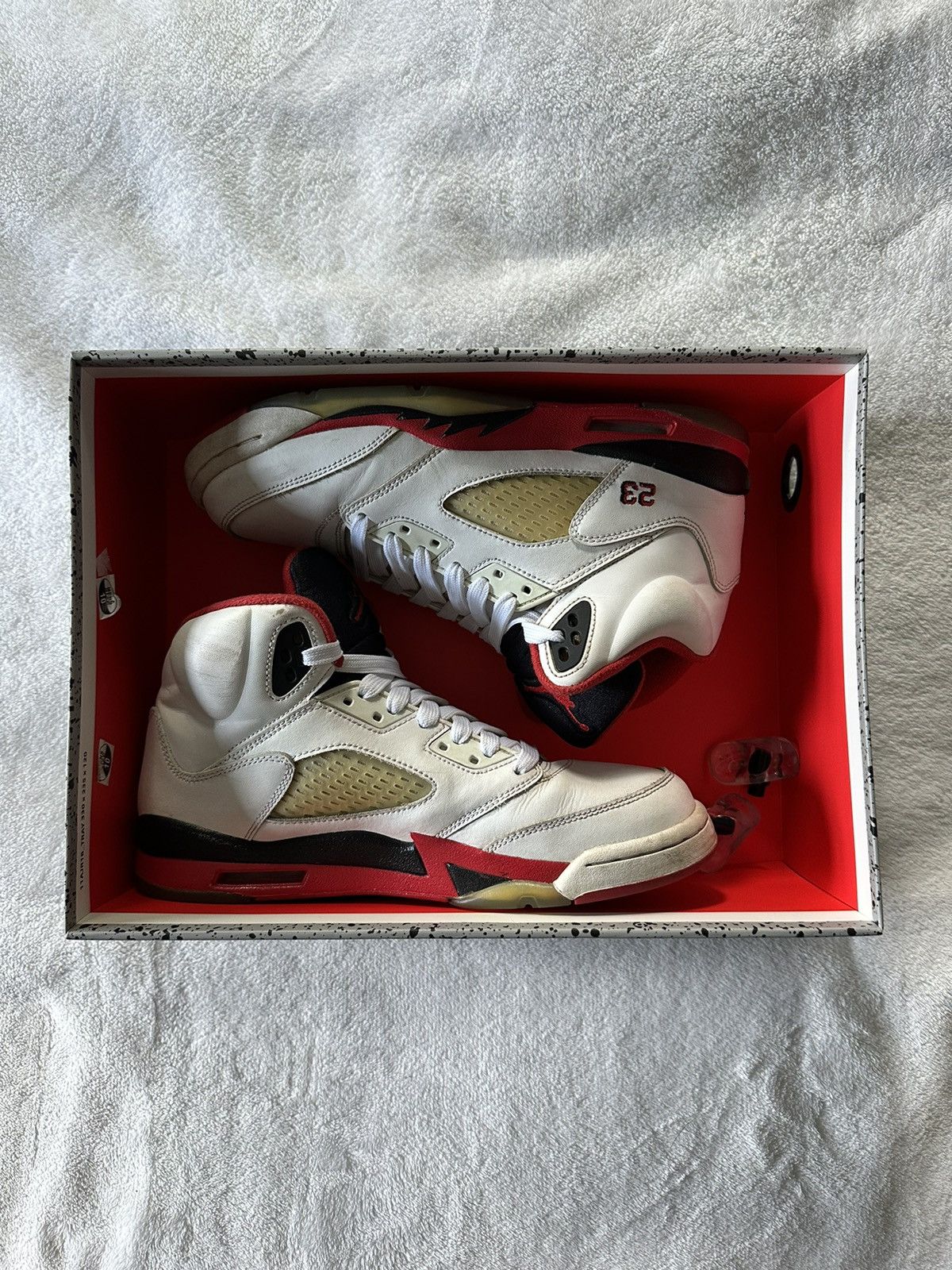 image of Jordan Nike Fire Red Black Tongue (2013) Jordan 5 Shoes in White, Men's (Size 7)