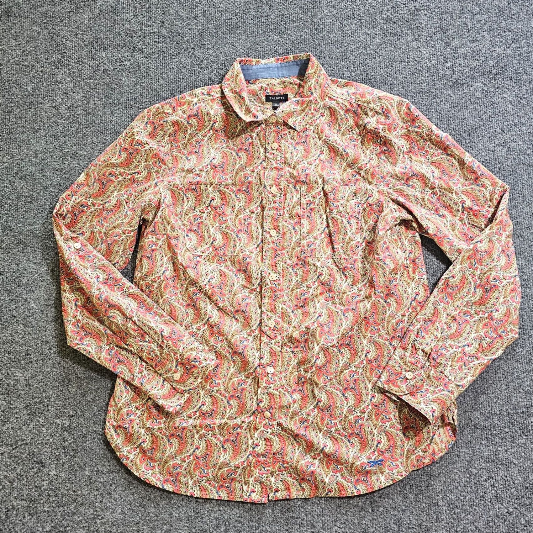Talbots Talbots Top Shirt Women 8 Red Paisley Button Long Sleeve Classic Career Shirt Size M / US 6-8 / IT 42-44 - 2 Thumbnail