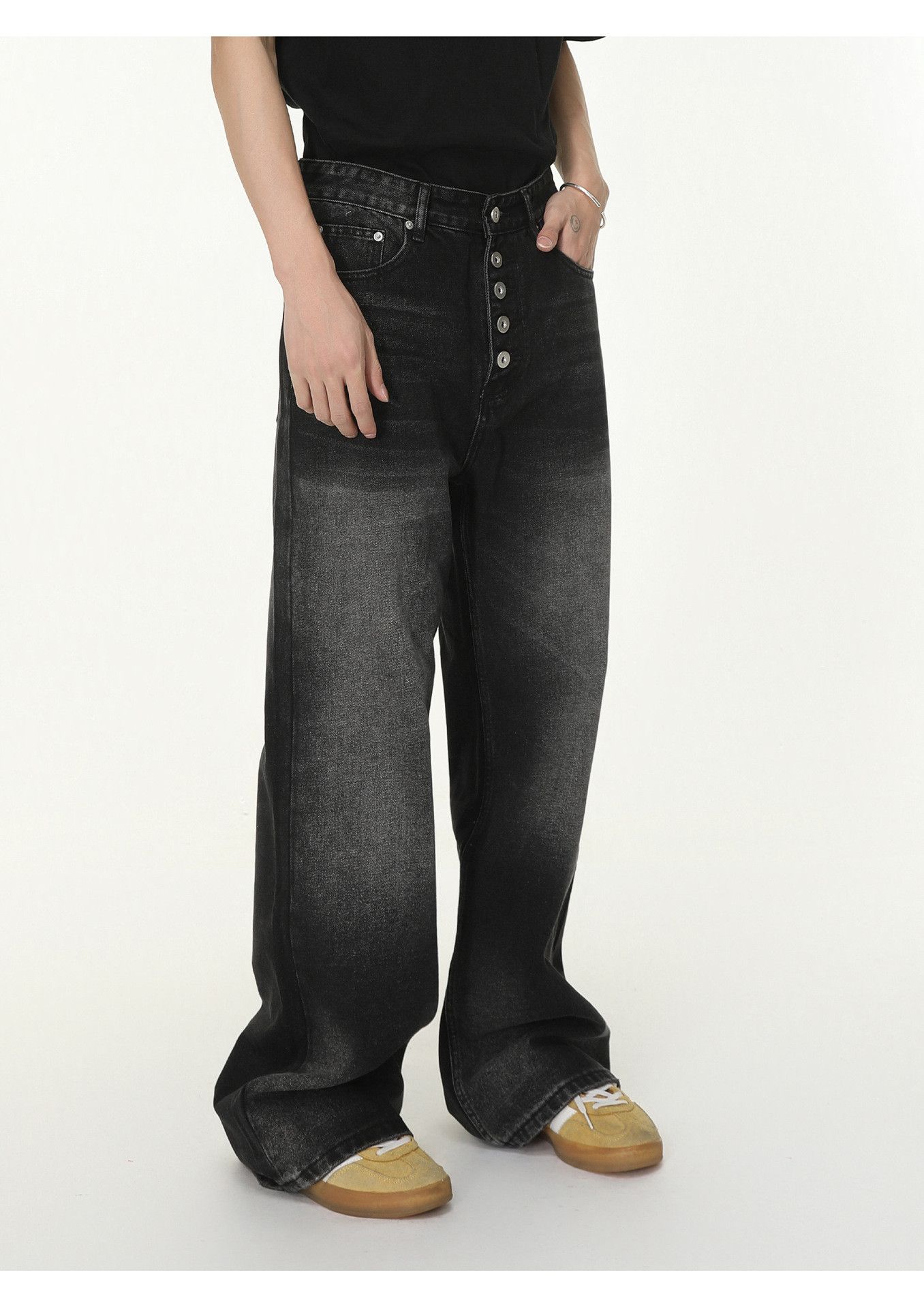 Japanese Brand Men's multi-button loose-fitting washed flared jeans Size US 32 / EU 48 - 4 Thumbnail