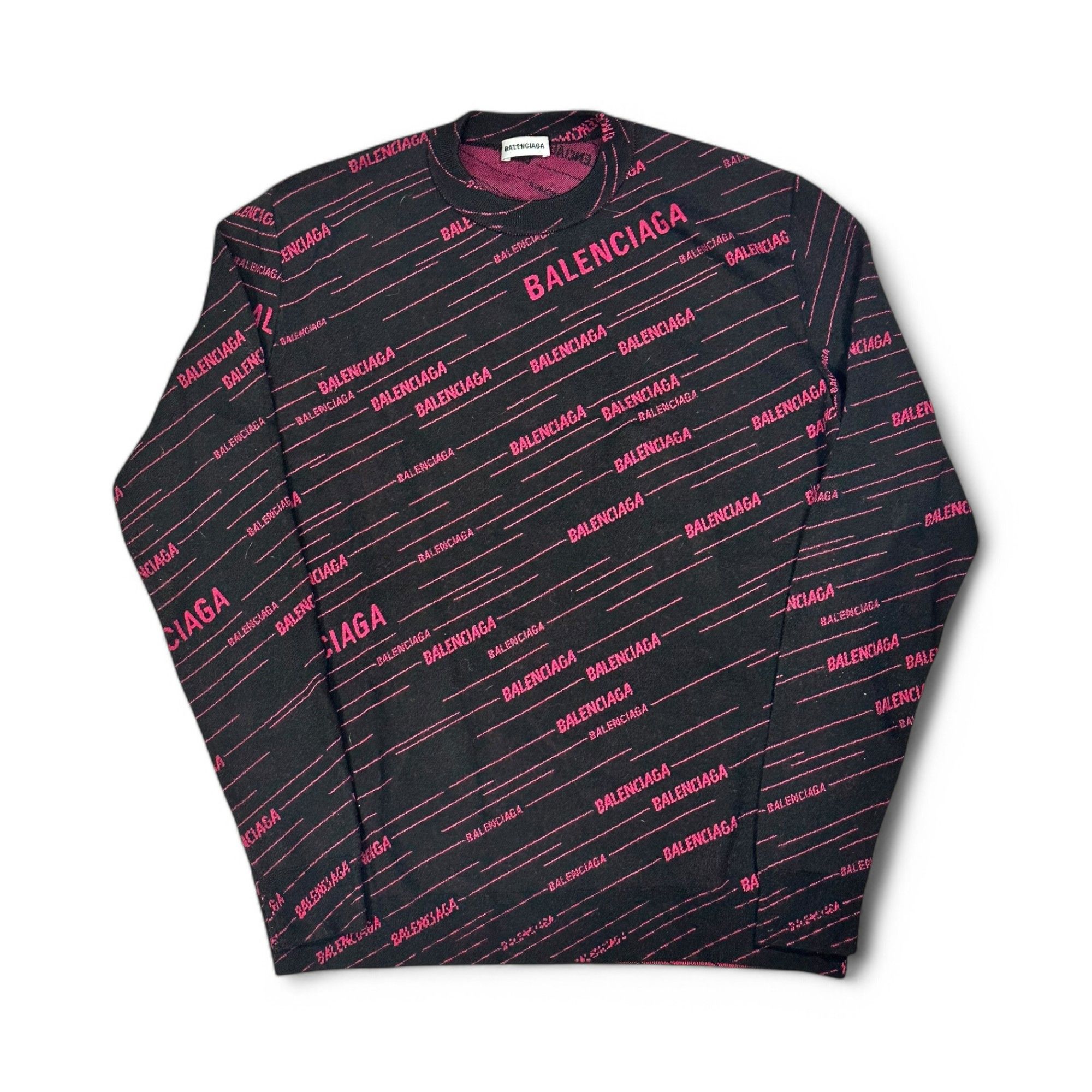 Balenciaga Balenciaga Sweater Diagonal Allover Logo Black and Pink Wool Size US S / EU 44-46 / 1 - 1 Thumbnail