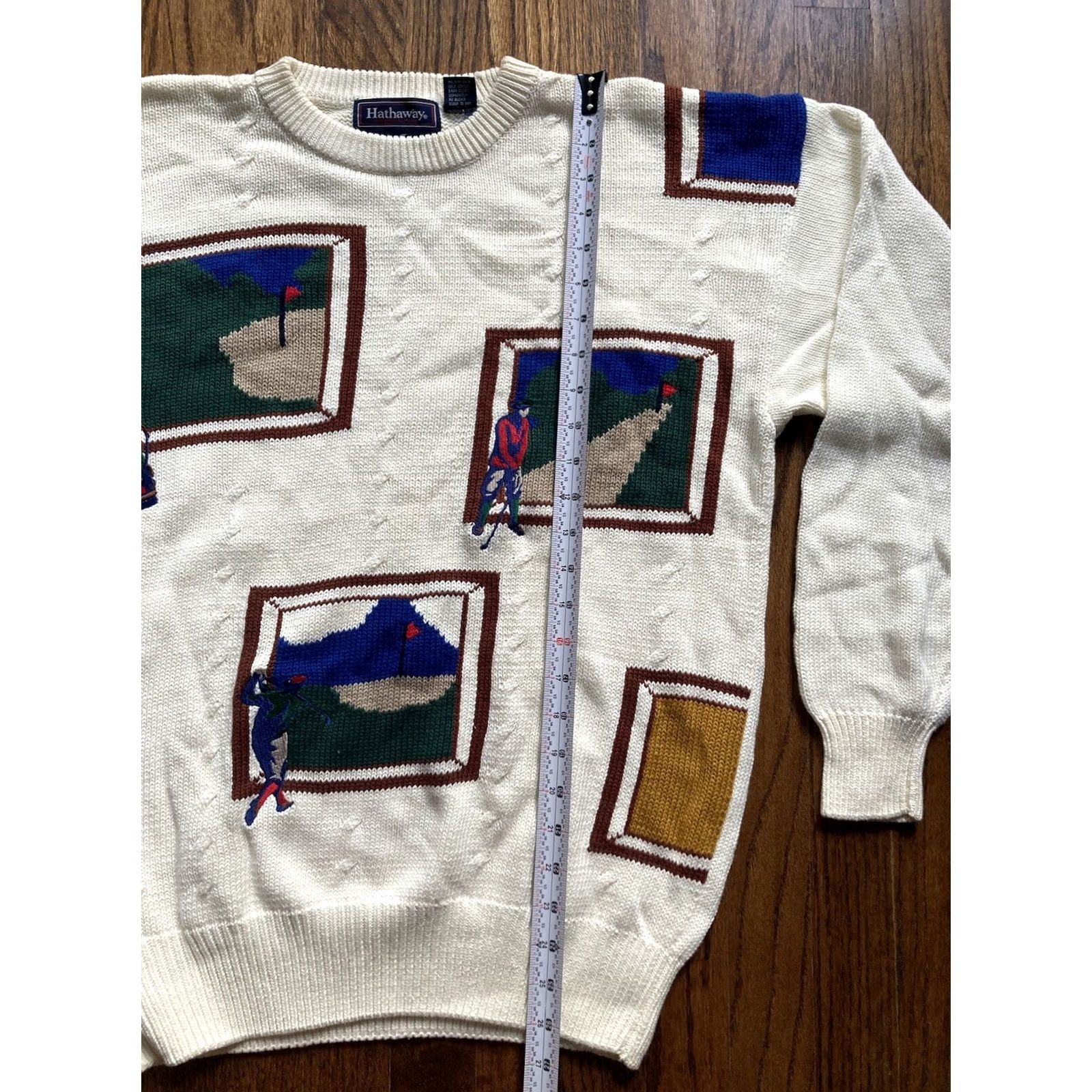Vintage VINTAGE Hathaway Sweater Mens M cream ivory 90s Golf Size Hand Intarsia Knit Cotton Size US M / EU 48-50 / 2 - 4 Thumbnail
