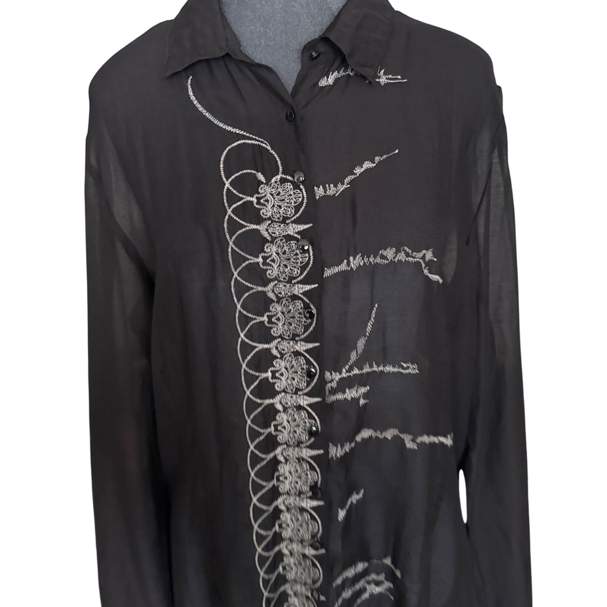Johnny Was Johnny Was Pete & Greta Black Sheer Tunic-Style Shirt With Size XL / US 12-14 / IT 48-50 - 2 Thumbnail