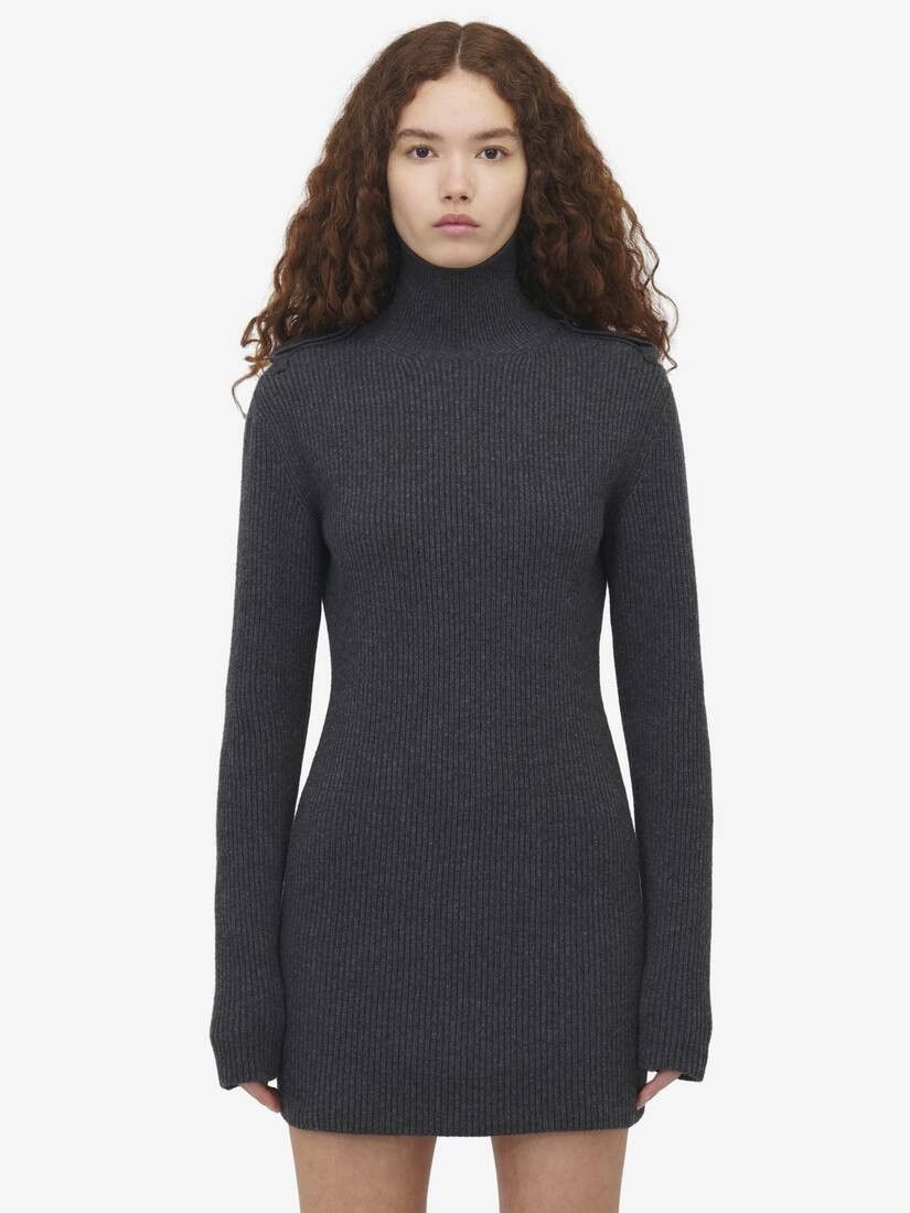 Alexander McQueen o1srvl11e0326 Ribbed Knit Mini Dress in Grey Size S / US 4 / IT 40 - 5 Thumbnail