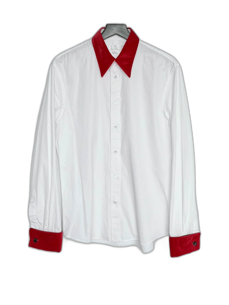 Alexander McQueen Red Velvet Collar White Shirt by McQueen Size US L / EU 52-54 / 3 - 1 Thumbnail