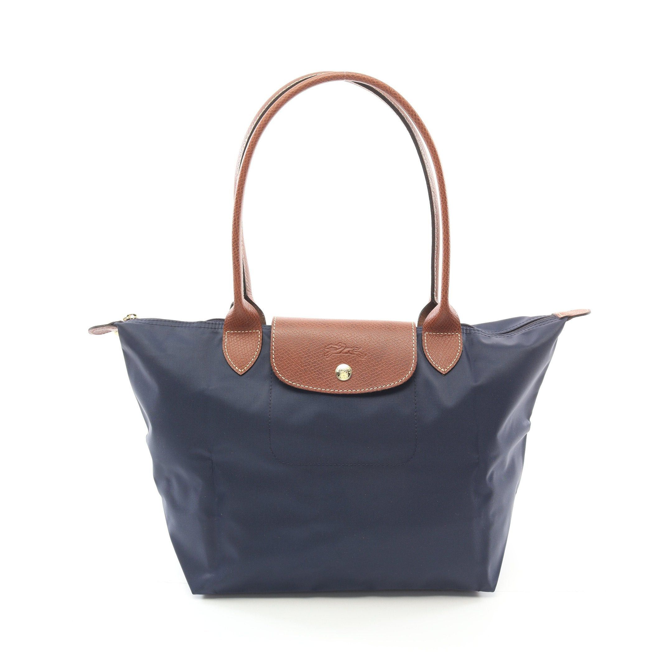 Longchamp Le Pliage Original M Preage Shoulder Bag Tote Nylon Leather Navy Brown