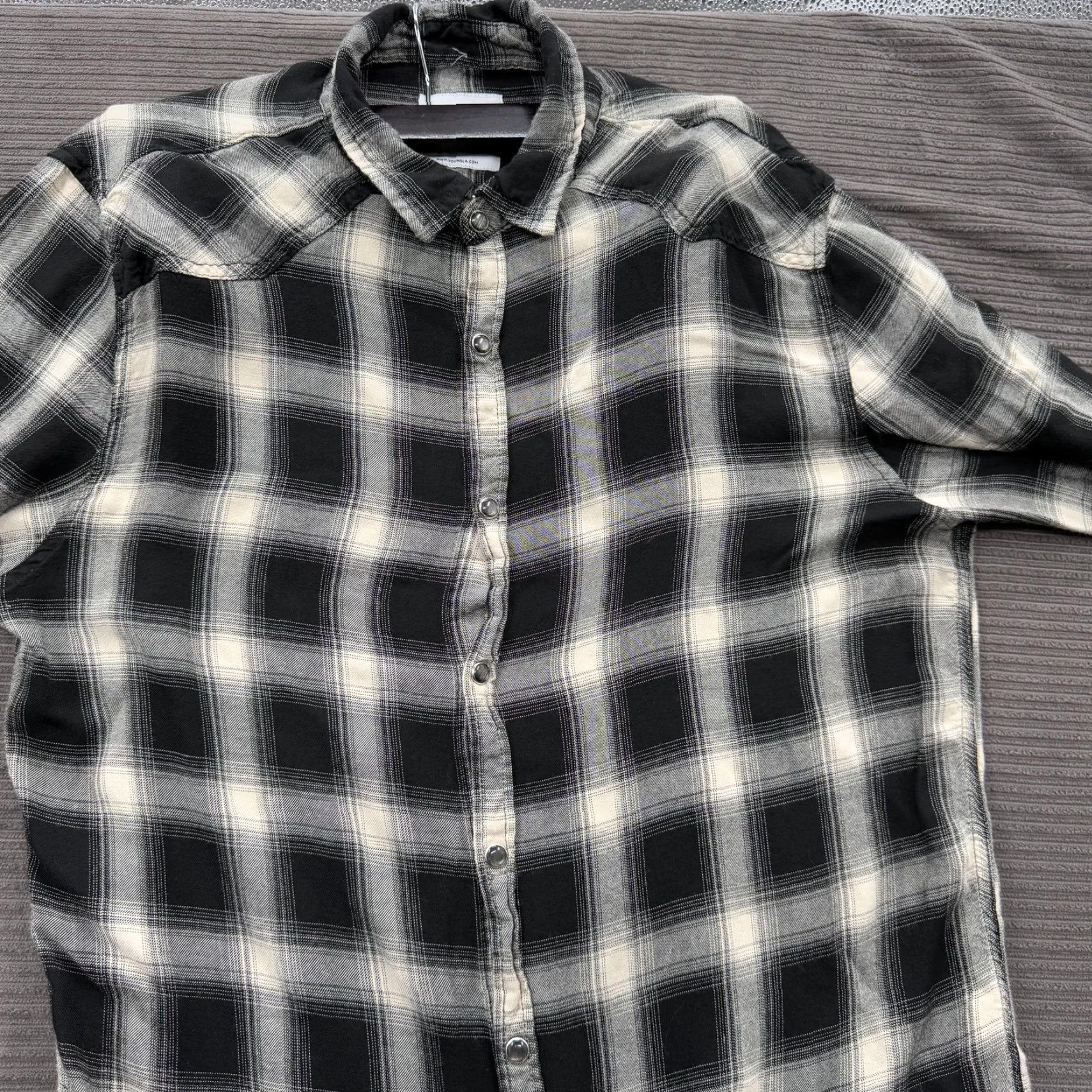 YoungLA YoungLA Shirt Mens Large Black White Plaid Flannel Pearl Snap Casual Western Button-Up Long Sleeve Size US L / EU 52-54 / 3 - 7 Thumbnail