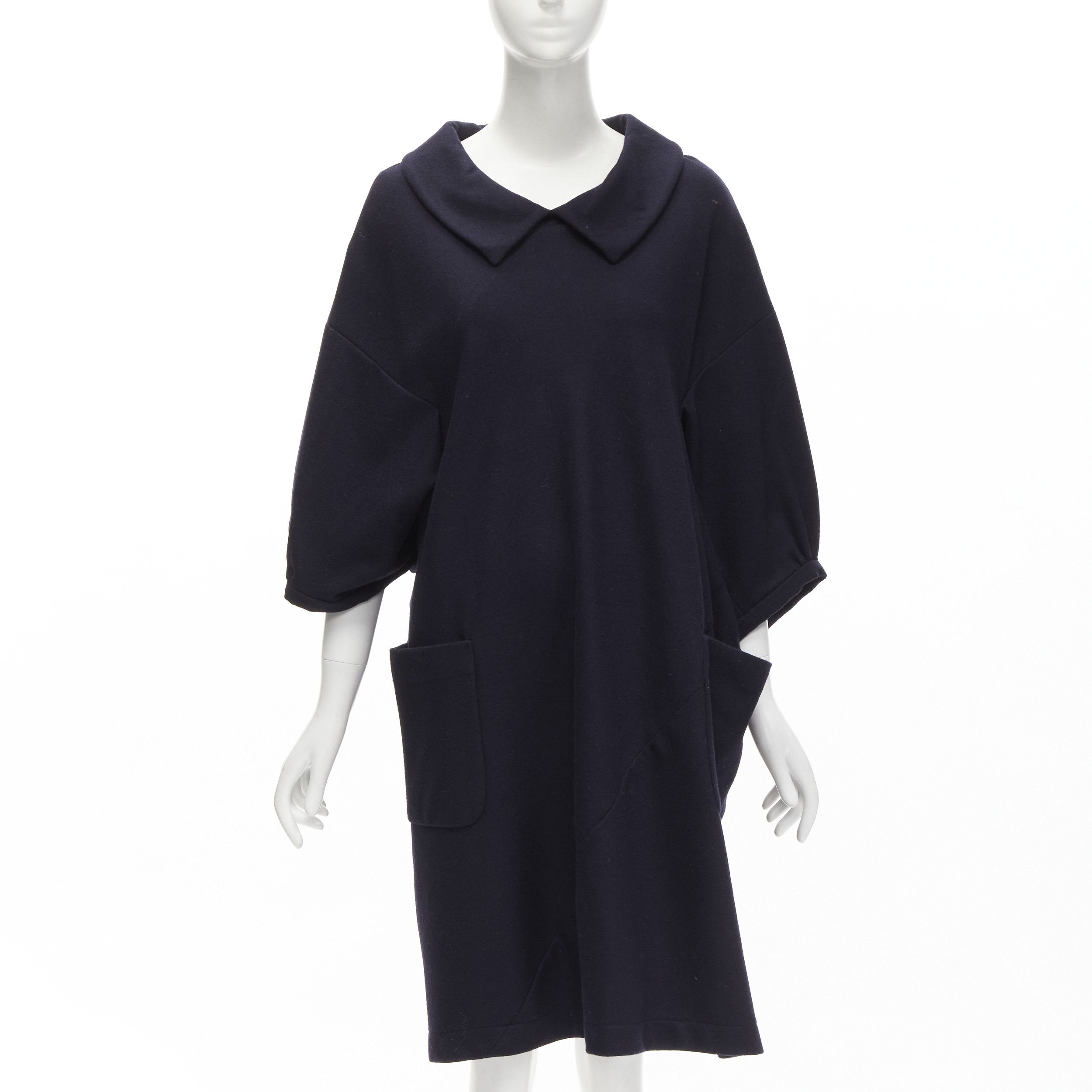 COMME DES GARCONS 2013 navy wool peterpan collar asymmetric boxy short dress S