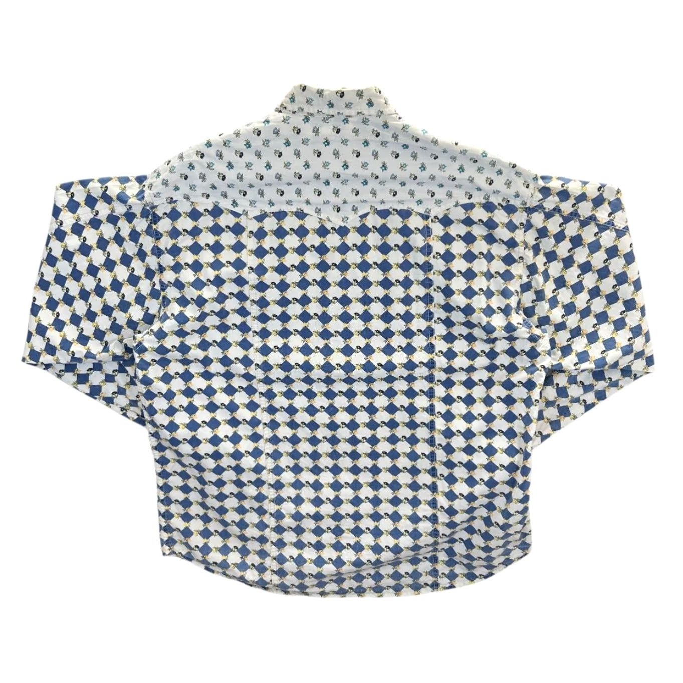 Vintage Vintage Devergo Floral Checkerboard Patterned Cowboy Western Shirt S M L Men Button-Up Collared Blue Floral Western, 90s, Vintage Mens Shirt Size US S / EU 44-46 / 1 - 3 Thumbnail