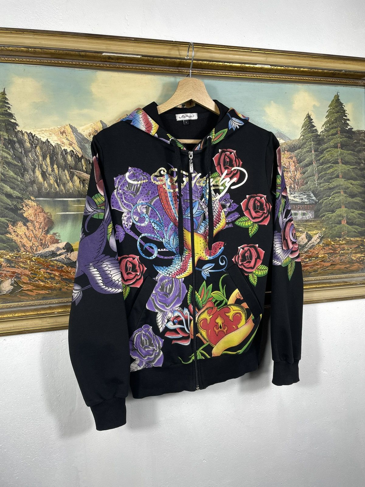 Christian Audigier Ed Hardy Retro 00s Hoodie With Crystals Affliction Grunge Size S / US 4 / IT 40 - 4 Thumbnail