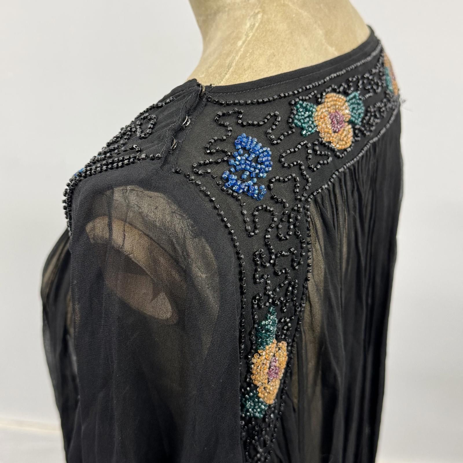 Antique Rivet Pristine Vintage Antique 20s Beaded Black Silk Flapper Dress Size S / US 4 / IT 40 - 6 Thumbnail