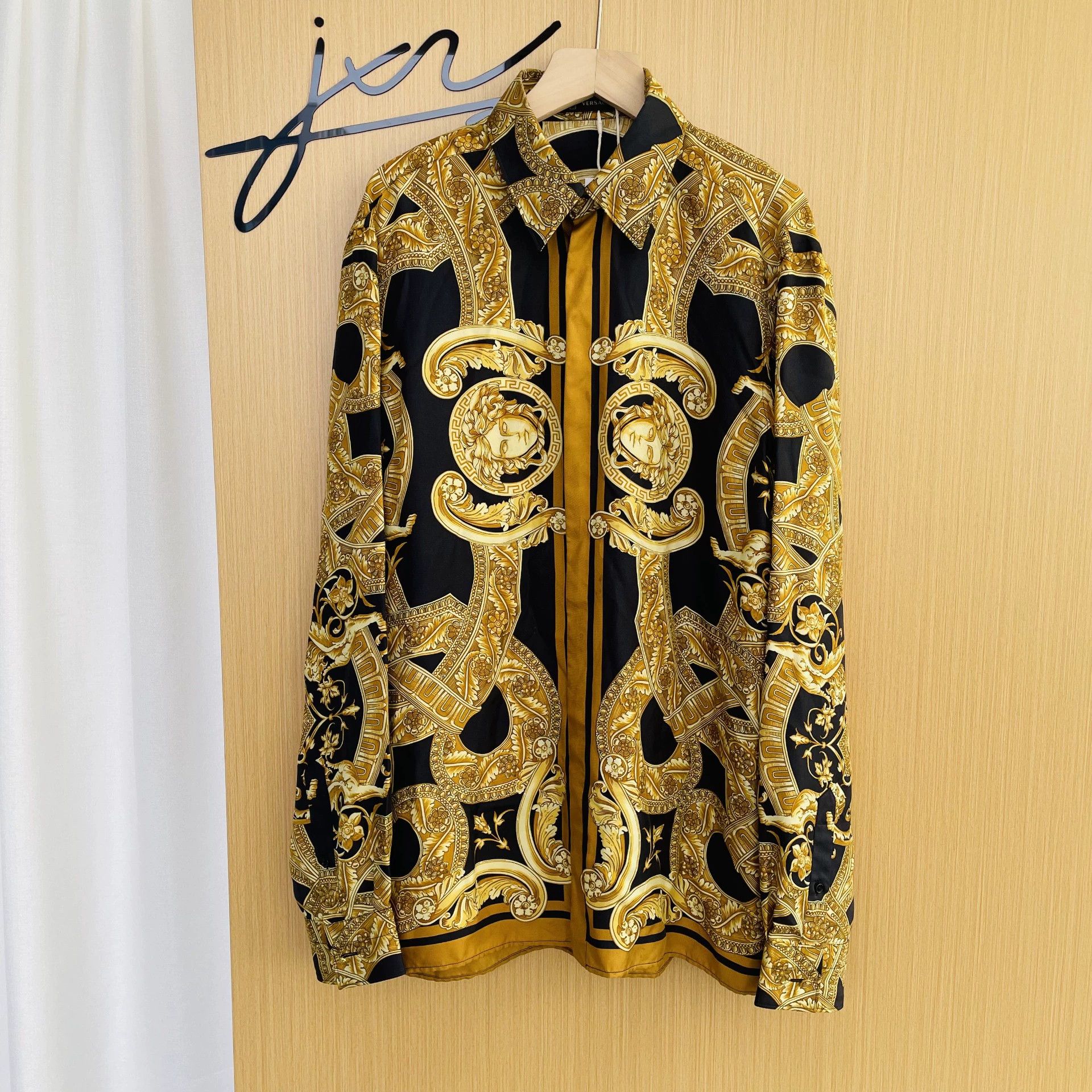 Versace Versace Silk Patterned LS Shirt Men's Black & Yellow 39 Size US M / EU 48-50 / 2 - 1 Thumbnail