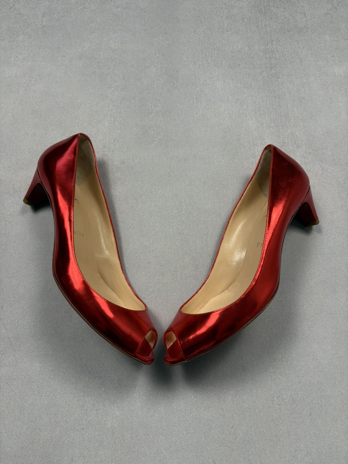 Christian Louboutin Christian Louboutin Red Metallic Peep Toe Heels Pumps Shoes Size US 9.5 / IT 39.5 - 1 Thumbnail