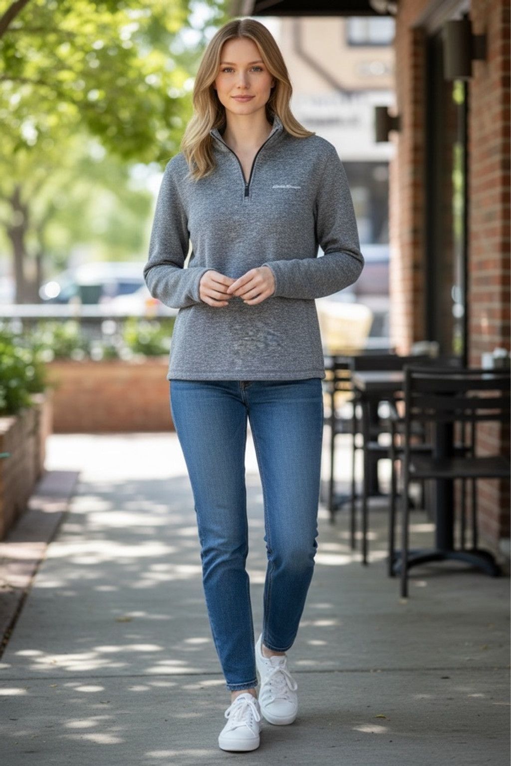 Eddie Bauer Women's Eddie Bauer Gray 1/4 Zip Fleece Sweatshirt L Size L / US 10 / IT 46 - 1 Thumbnail