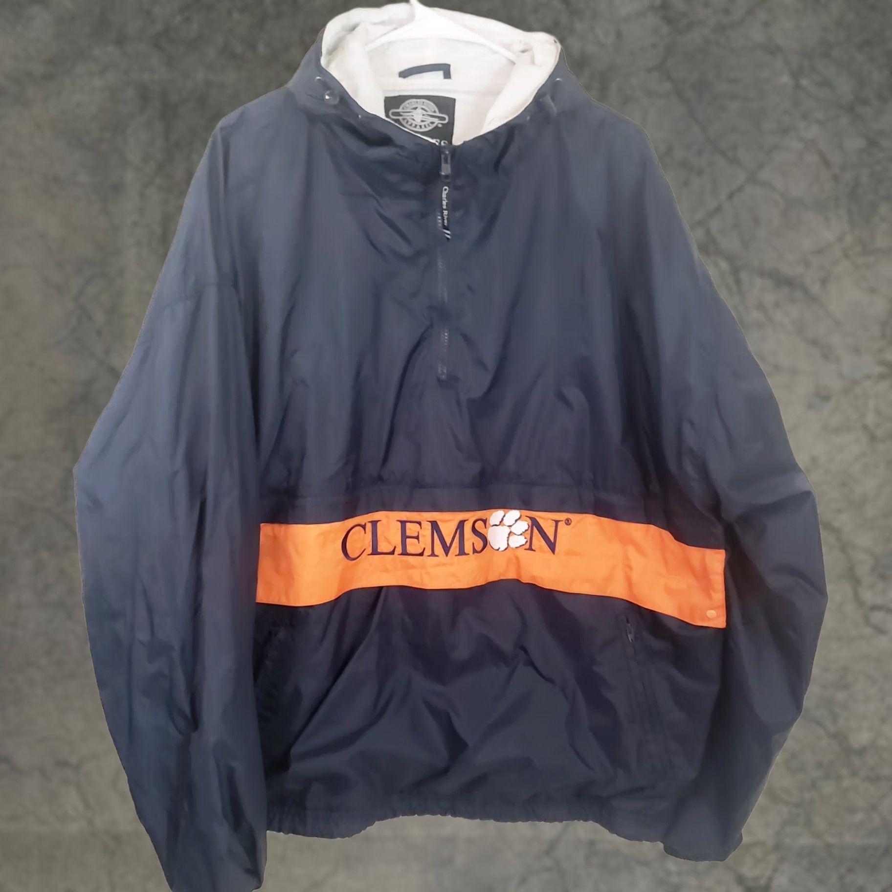 Vintage Charles River Windbreaker Hooded Jacket Men's 2XL Clemson Tigers Orange Black Logo Zipper Embroidered Mid-Length Coat Coat/Outerwear Jacket Size US XXL / EU 58 / 5 - 1 Thumbnail