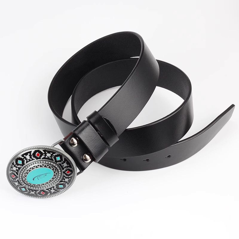 Designer Dark Vintage Belt Riveted Belts Menswear Accessories Size ONE SIZE - 5 Thumbnail