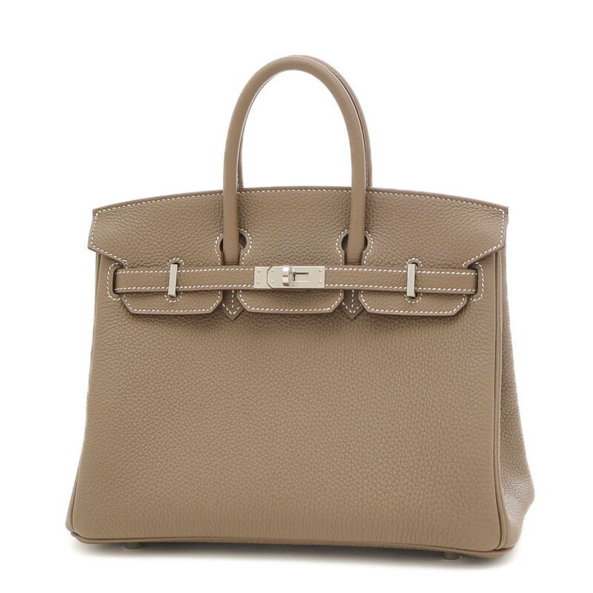 image of Hermes Birkin 25 Handbag Togo Etoupe W Engraved in Etoupe Gray, Women's