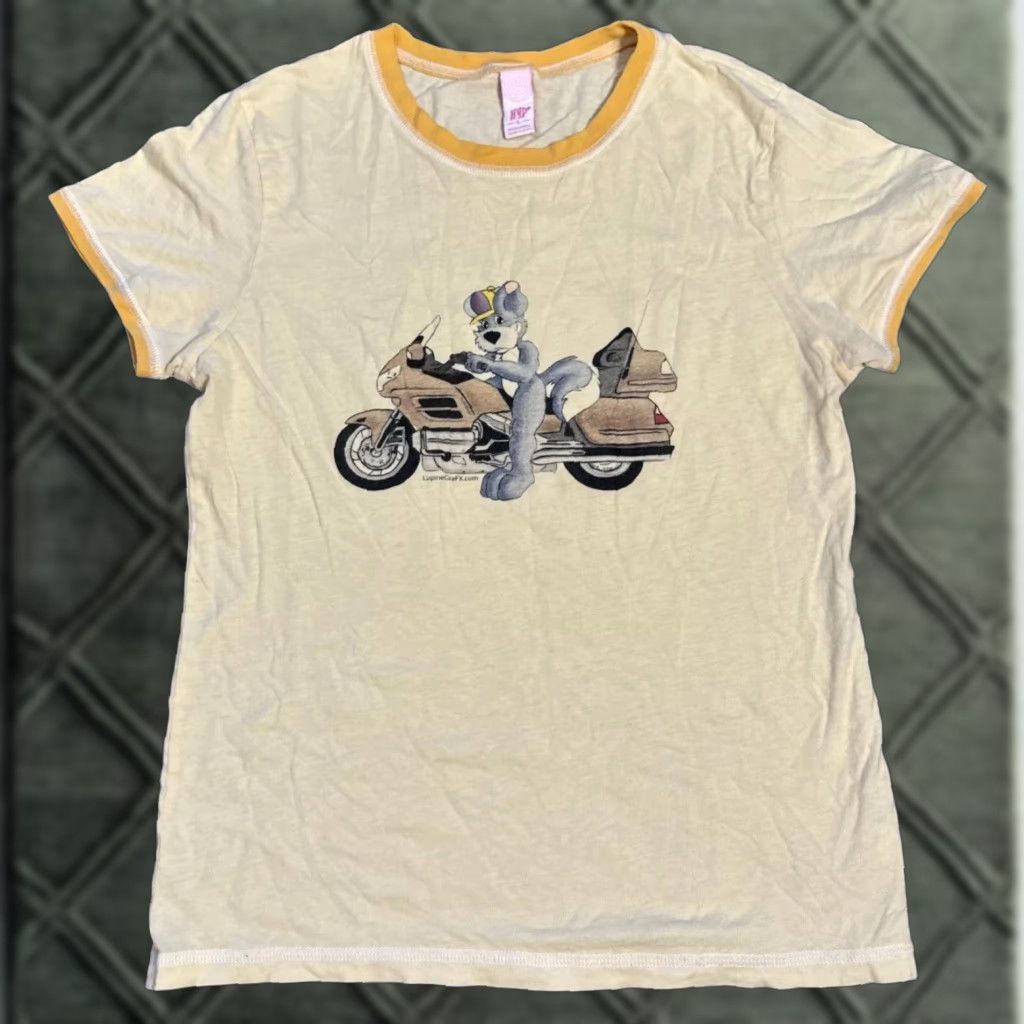 Vintage Vtg Y2K Dog Riding Motorcycle Cute 2000s Yellow Mallcore Ringer T-Shirt Large Size US L / EU 52-54 / 3 - 1 Thumbnail