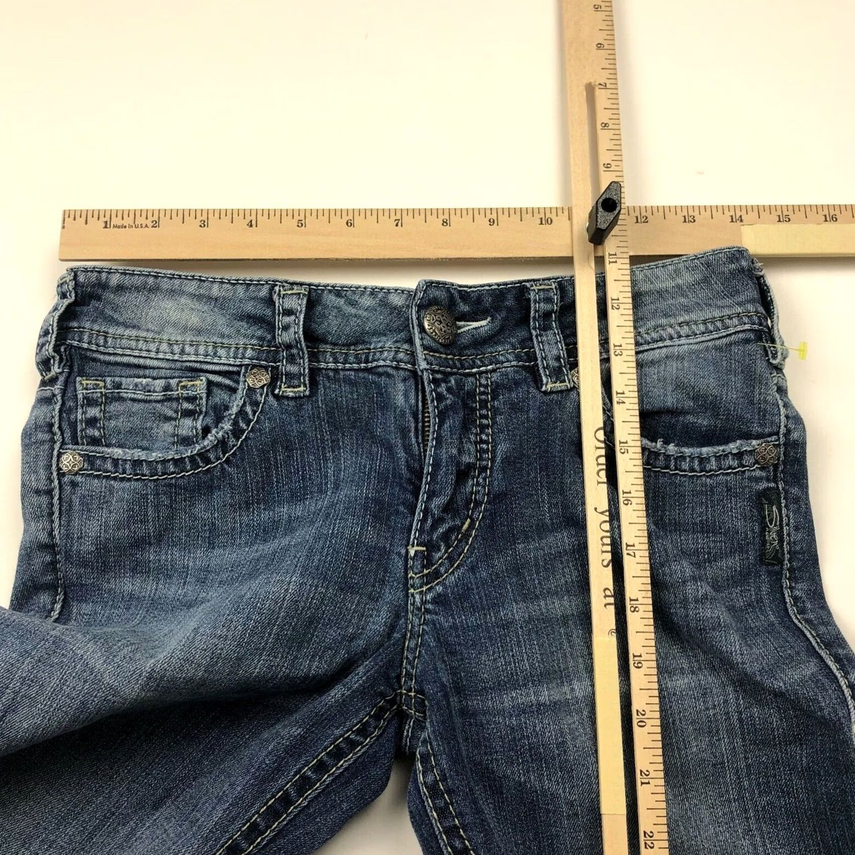 Vintage Silver Suki Flare Jeans 27W 34L Stretch Denim Cotton Blend 28in Waist 33.5in Inseam Women Size 27 Regular Blue Vintage: No Size 27" / US 4 / IT 40 - 5 Thumbnail