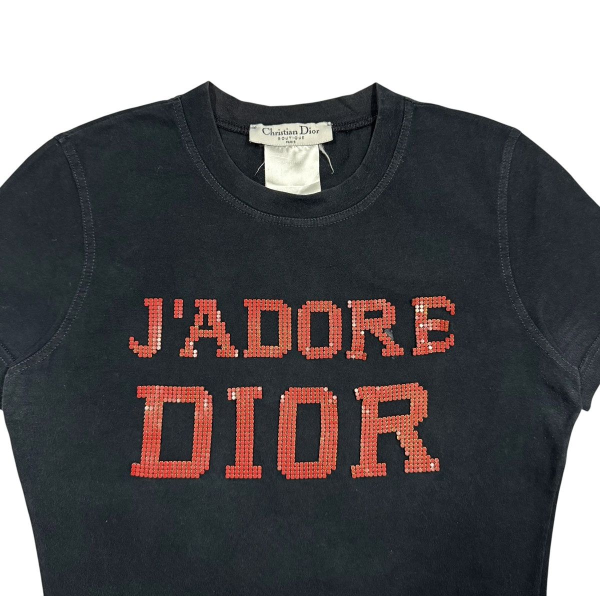 Dior Vtg🔥2003 Christian Dior J’ADORE Big Logo Red Black Studs Tee Size XS / US 0-2 / IT 36-38 - 3 Thumbnail