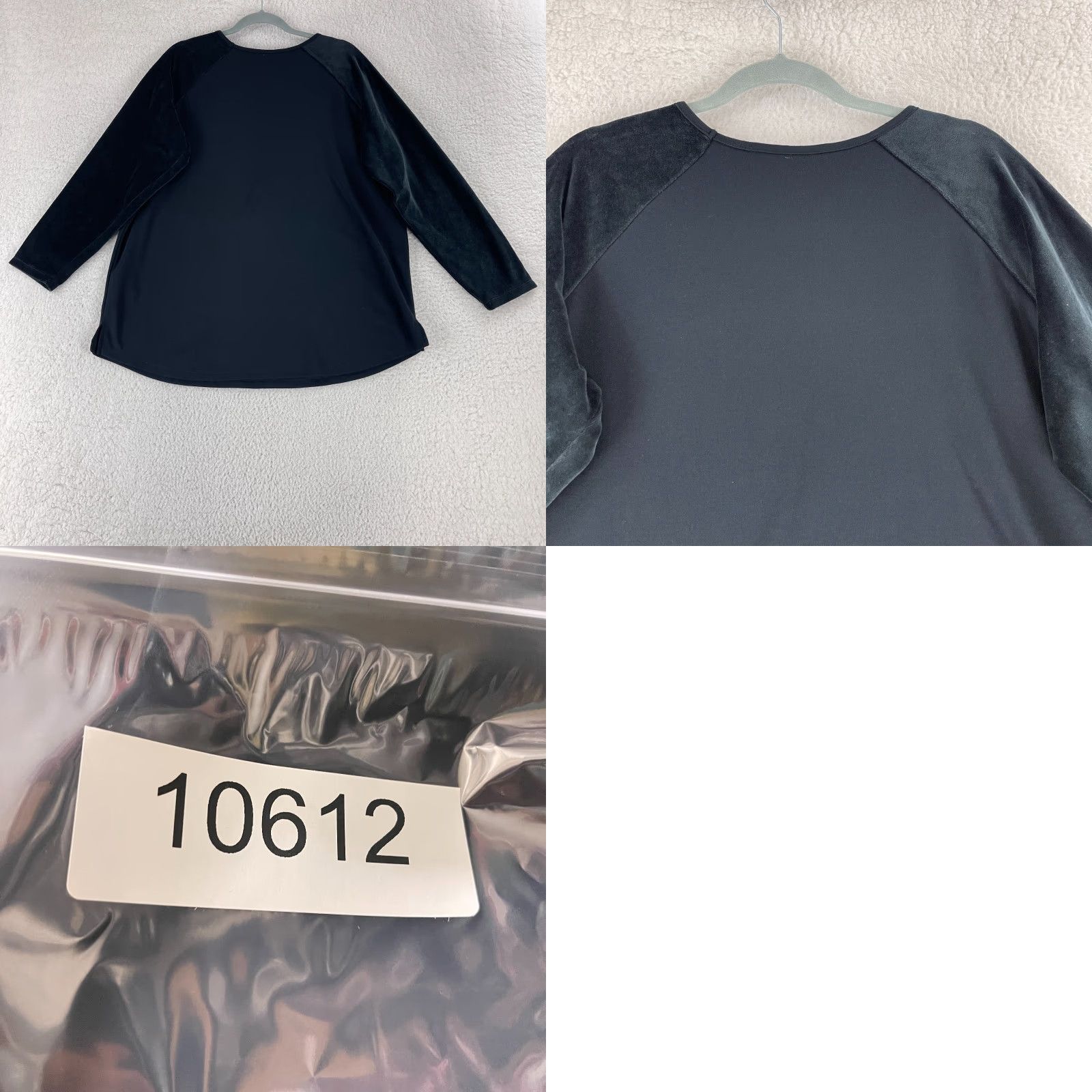 Quacker Factory Quacker Factory Shirt Womens 1X Black Velvet Long Sleeve Beaded Pullover Stretch Size XL / US 12-14 / IT 48-50 - 9 Thumbnail
