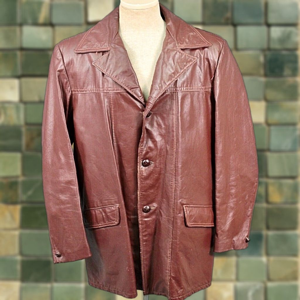 Vintage VINTAGE Men's VTG 70s Russet Brown Leather Jacket Sz Large 42 L 1970s Leather jacket Mens 70s Russet Brown Size US XS / EU 42 / 0 - 1 Thumbnail