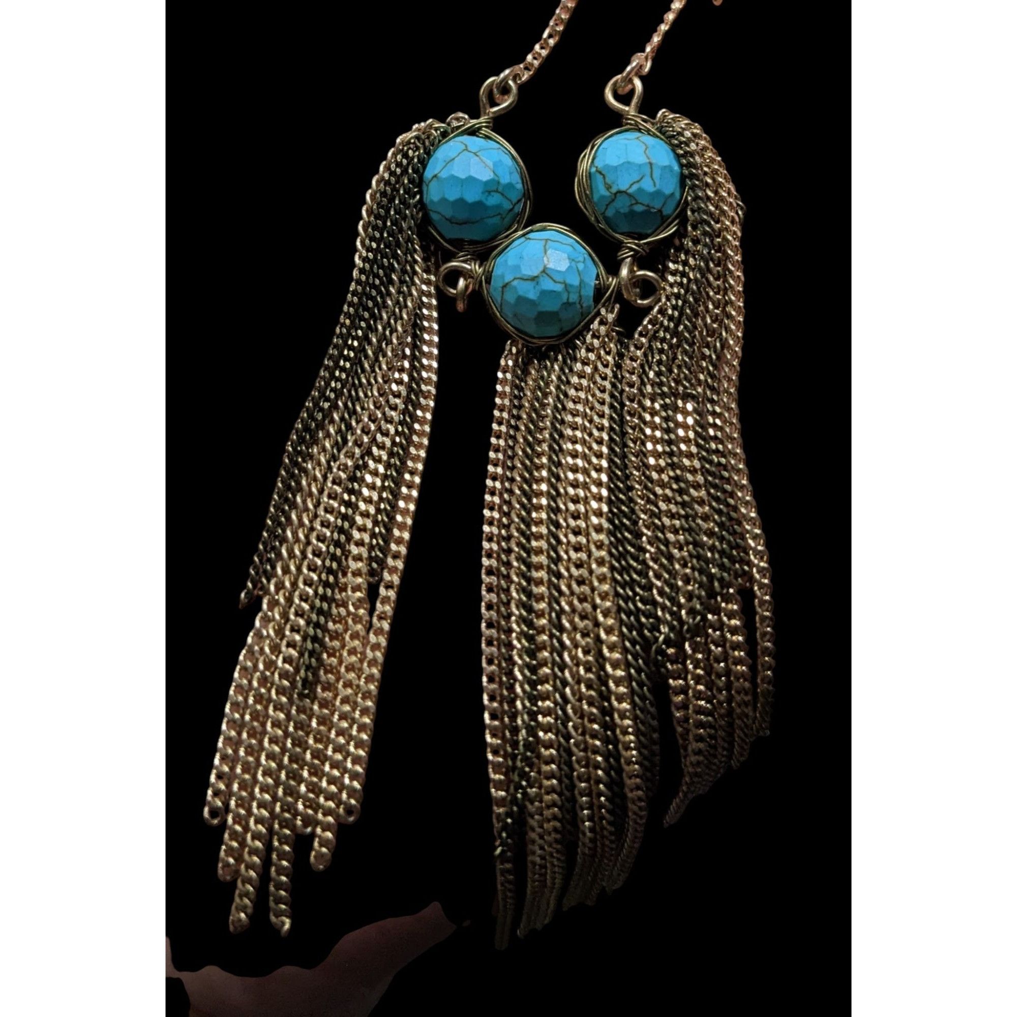 Other Vintage Handmade Turquoise Bohemian Chain Tassel Necklace Wi Size ONE SIZE - 3 Thumbnail