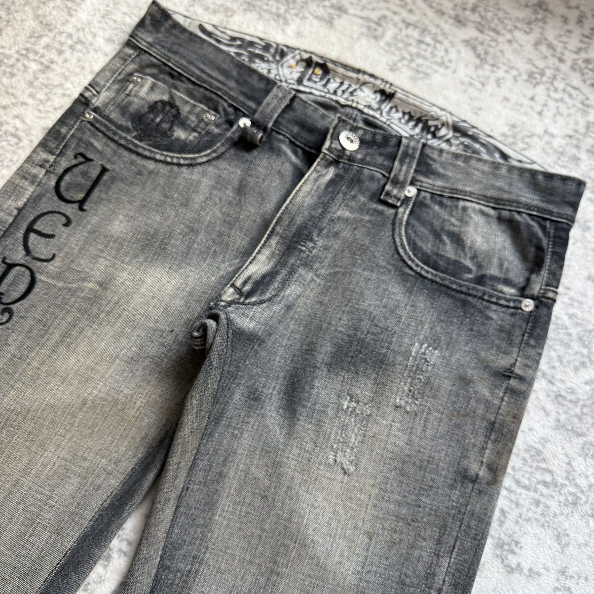 Affliction ✝️ Vintage Pepe Jeans Gothic Studded Cross Denim CH Style Size US 32 / EU 48 - 8 Thumbnail