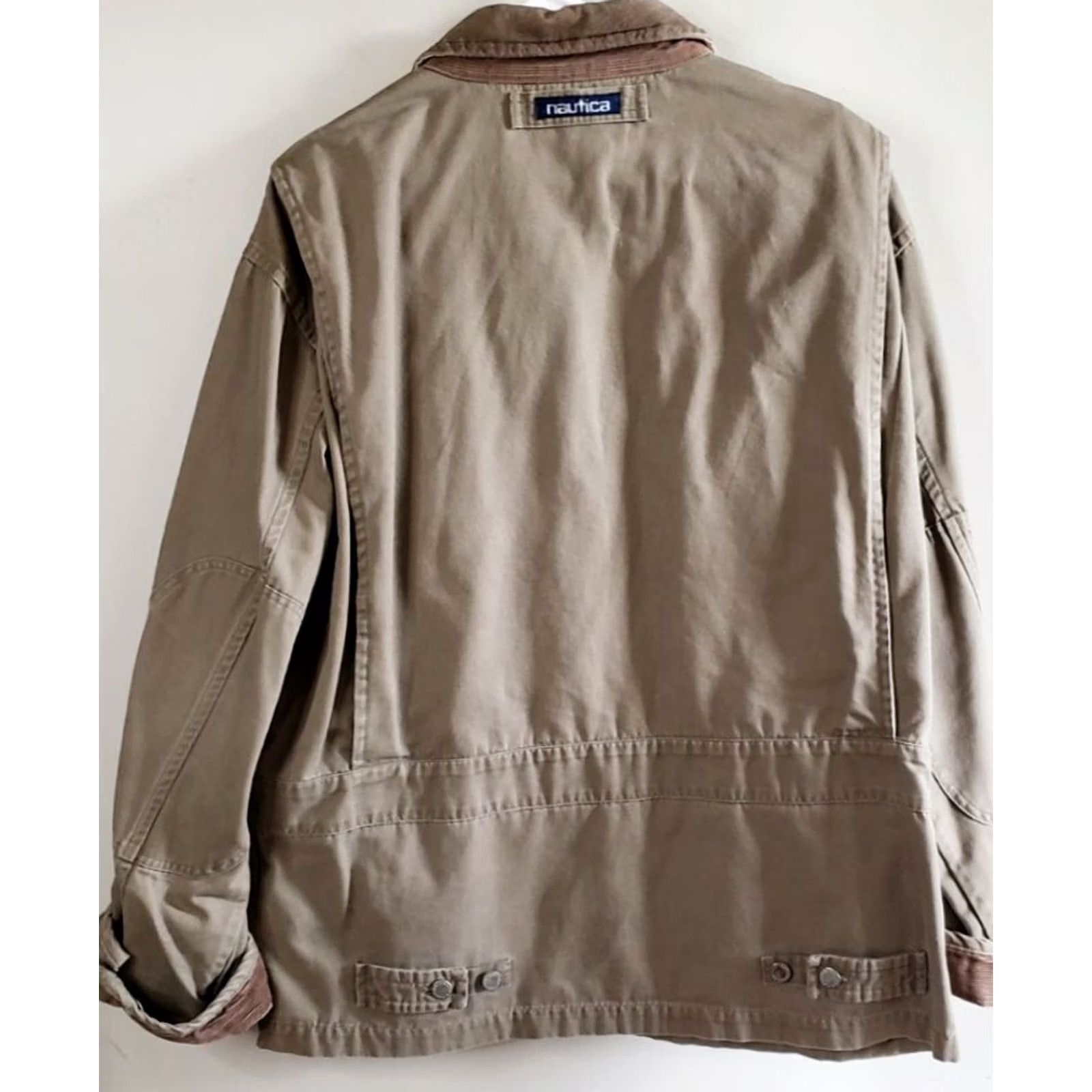 Nautica Nautica Mens XL Canvas Barn Coat Tan Khaki Jacket Full Zip Leather Collar & Trim Jacket Size US XL / EU 56 / 4 - 6 Thumbnail