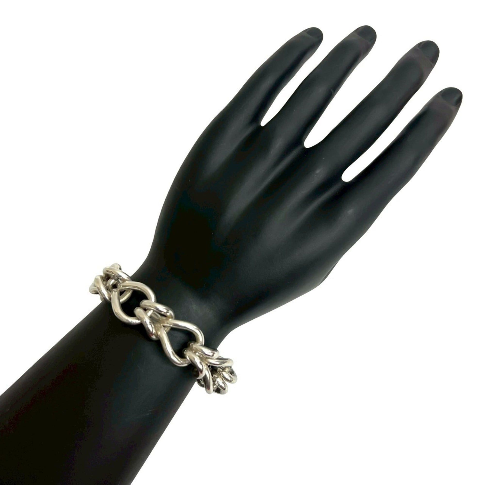 HERMES 925 Sterling Silver Bracelet Chain Bangle 25567