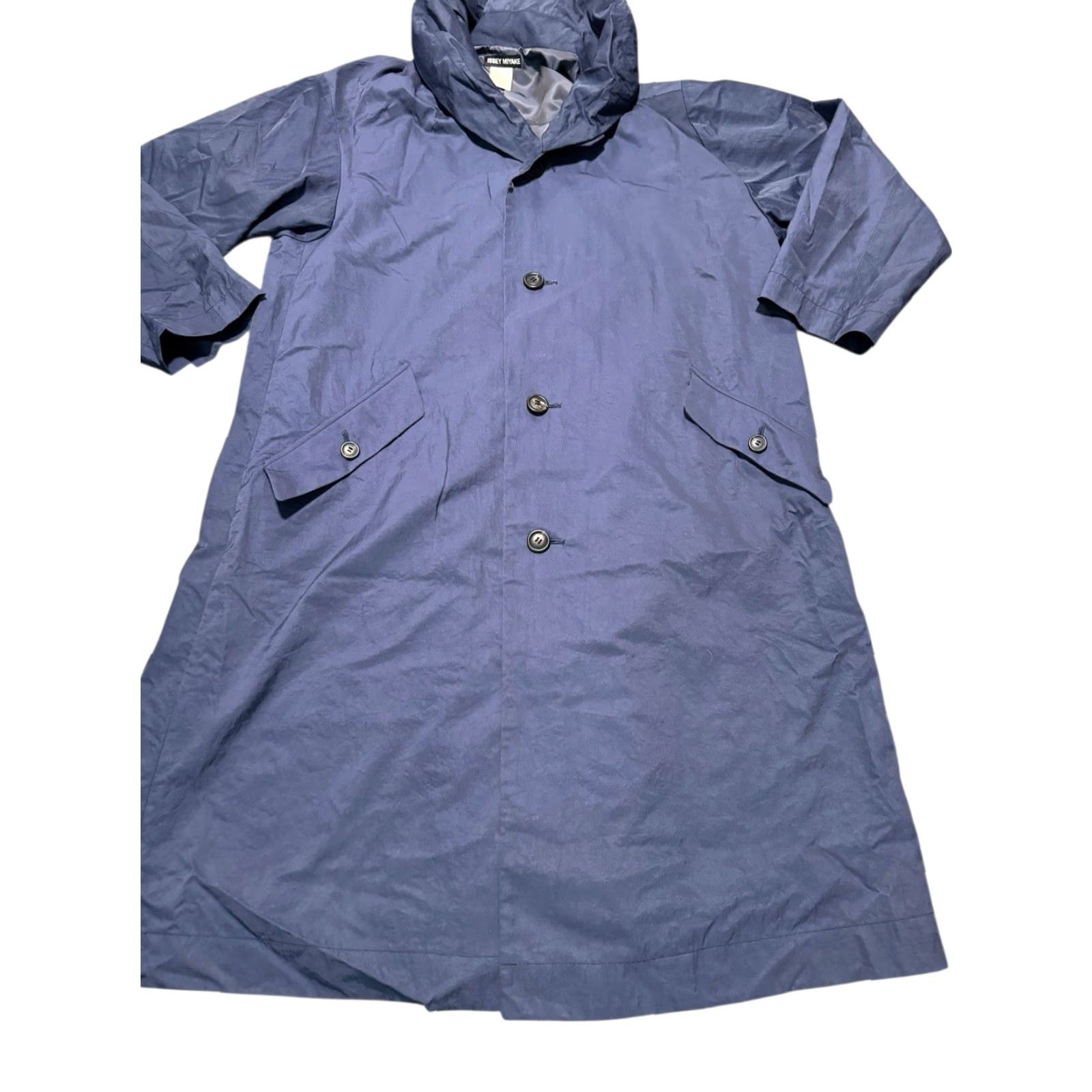 Issey Miyake Vtg ISSEY MIYAKE MEN Navy Nylon Windcoat Trench Coat Hooded ME29-FA011 M Oversized Jackets? Size M / US 6-8 / IT 42-44 - 2 Thumbnail