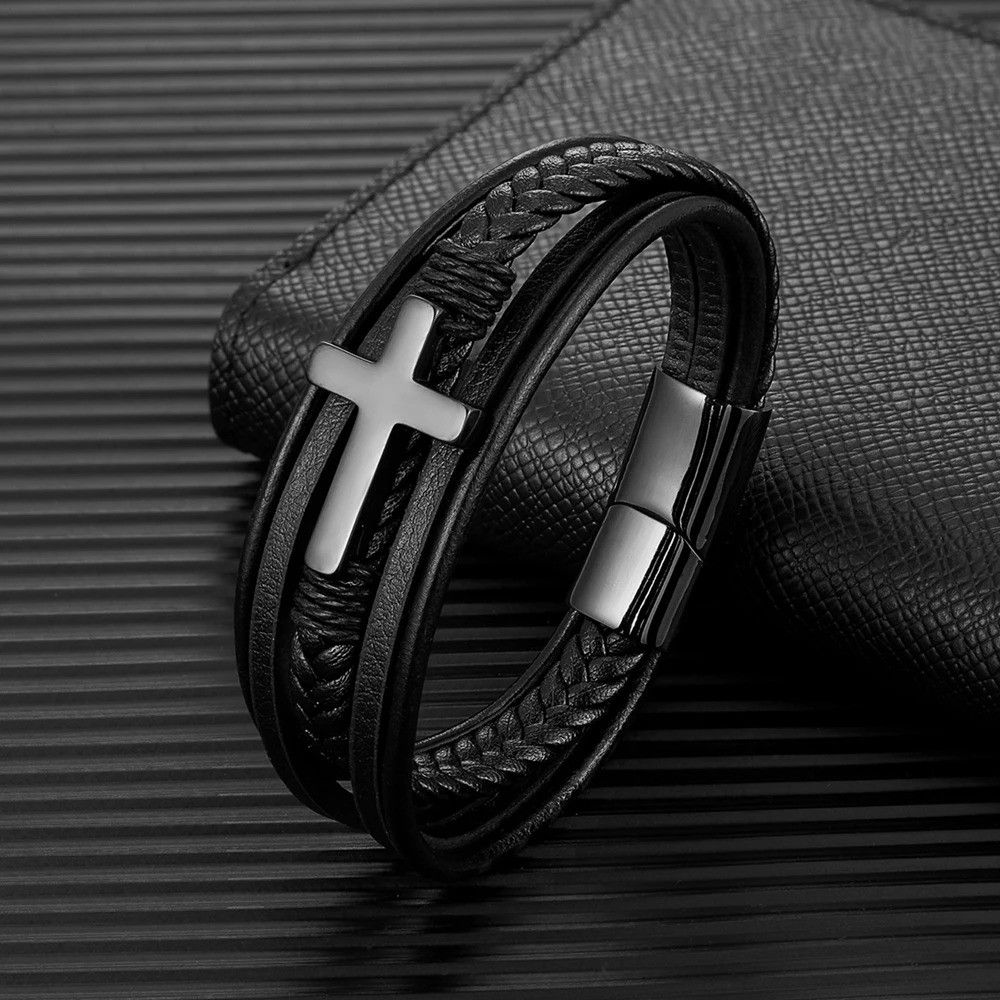 Other Cross Braided Leather Bracelet Accessories Gift For Him Size ONE SIZE - 3 Thumbnail