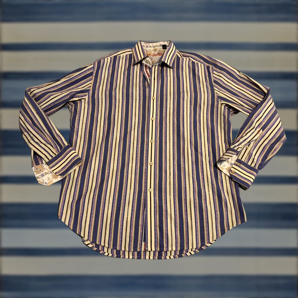 Robert Graham Robert Graham Striped Embroidered Long Sleeve Shirt Mens XL Multicolor, Button-Up, Cotton, Jeans, Button, Regular, Dress Shirt Size US XL / EU 56 / 4 - 1 Thumbnail