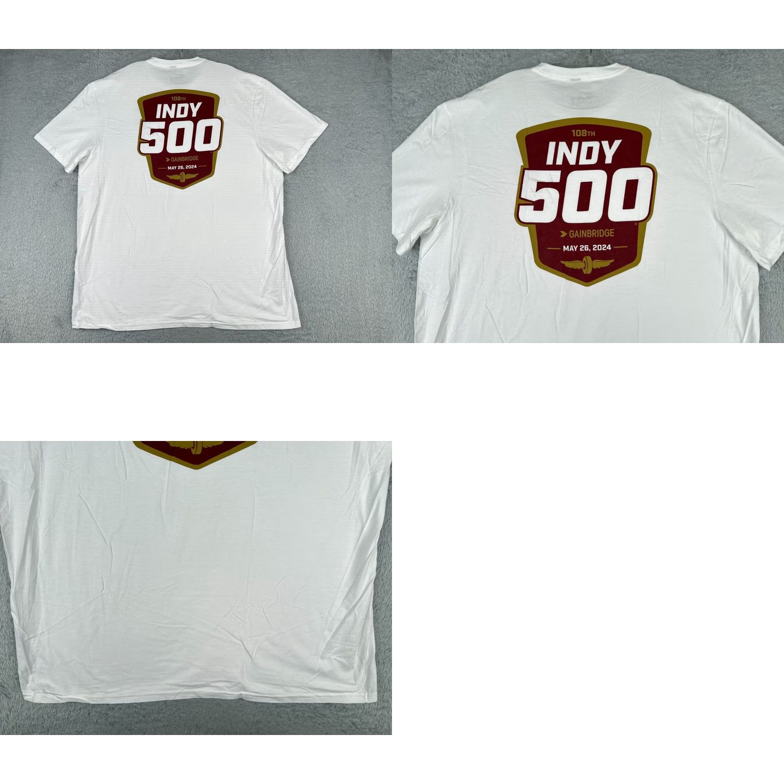 Vintage Indycar Shirt Adult 3XL White 2024 Indy 500 Gainbridge 108th 100% Cotton Logo Jersey Crew Neck Short Sleeve Men T-Shirt Legends Global Merchandise Size US XXL / EU 58 / 5 - 9 Thumbnail