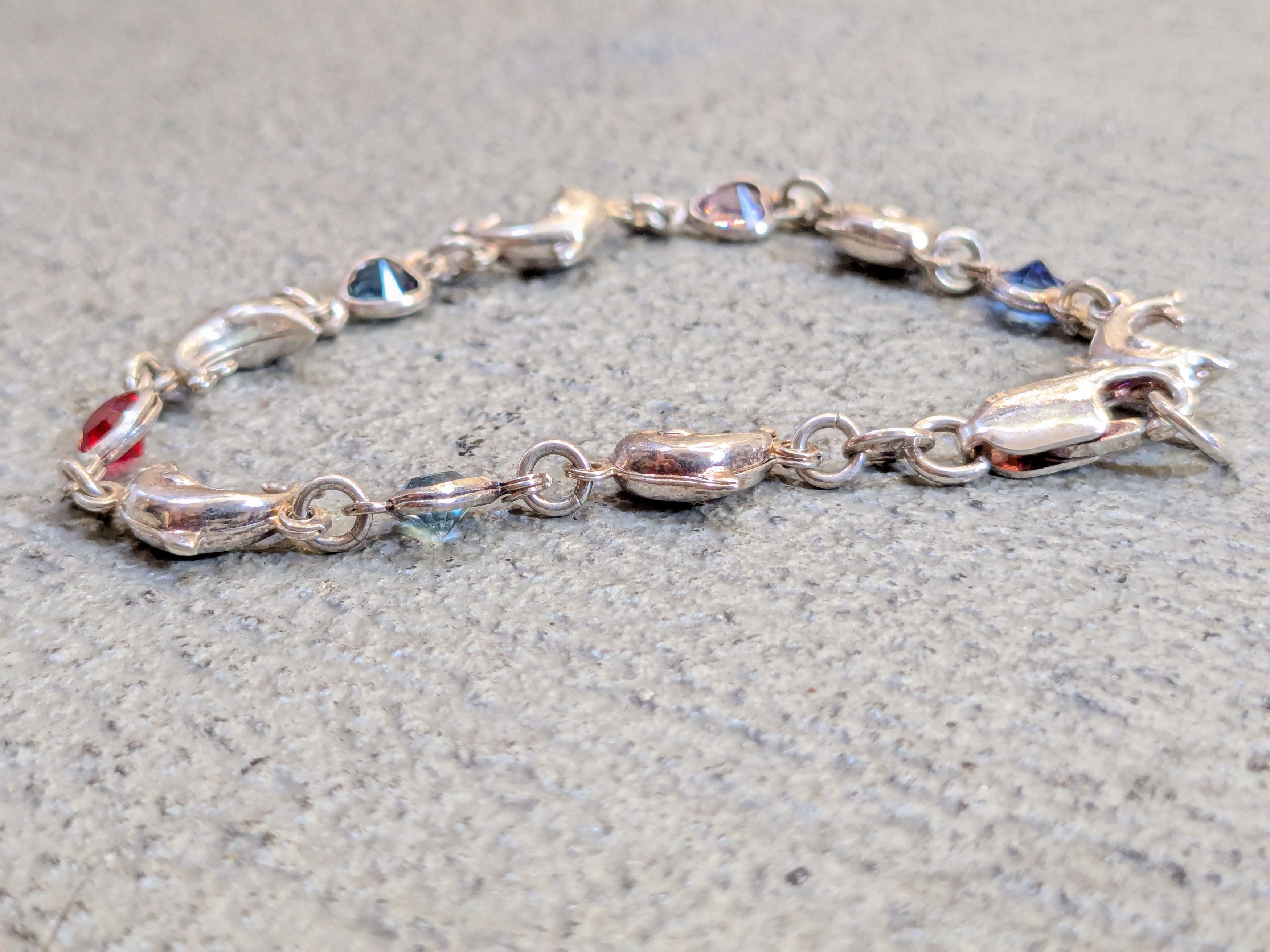 Jewelry Vintage Sterling Silver Bracelet 7.25" Heart Dolphin Rainbow Size ONE SIZE - 7 Thumbnail