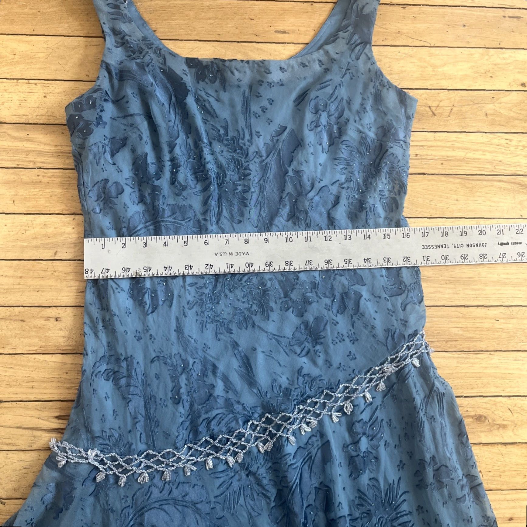 Alex Evenings VINTAGE Alex Evenings Dress 14P Blue Floral Beaded Fairy Y2k Occasion Formal Fringe 14P Dress Size XL / US 12-14 / IT 48-50 - 7 Thumbnail