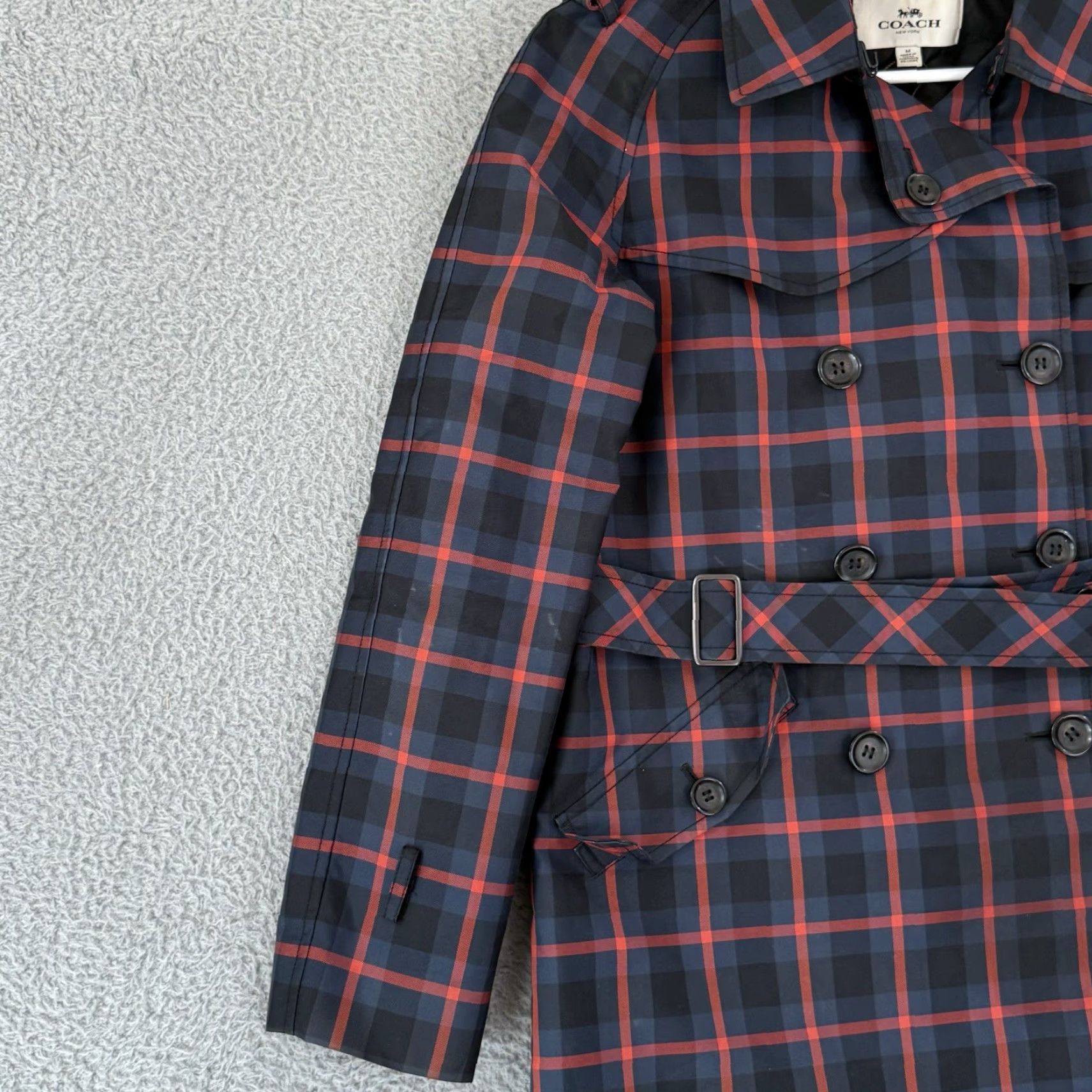Coach VINTAGE Coach Trench Coat Women’s Medium Plaid Short Double Breasted Tattersall Belted Size 32" / US 10 / IT 46 - 4 Thumbnail
