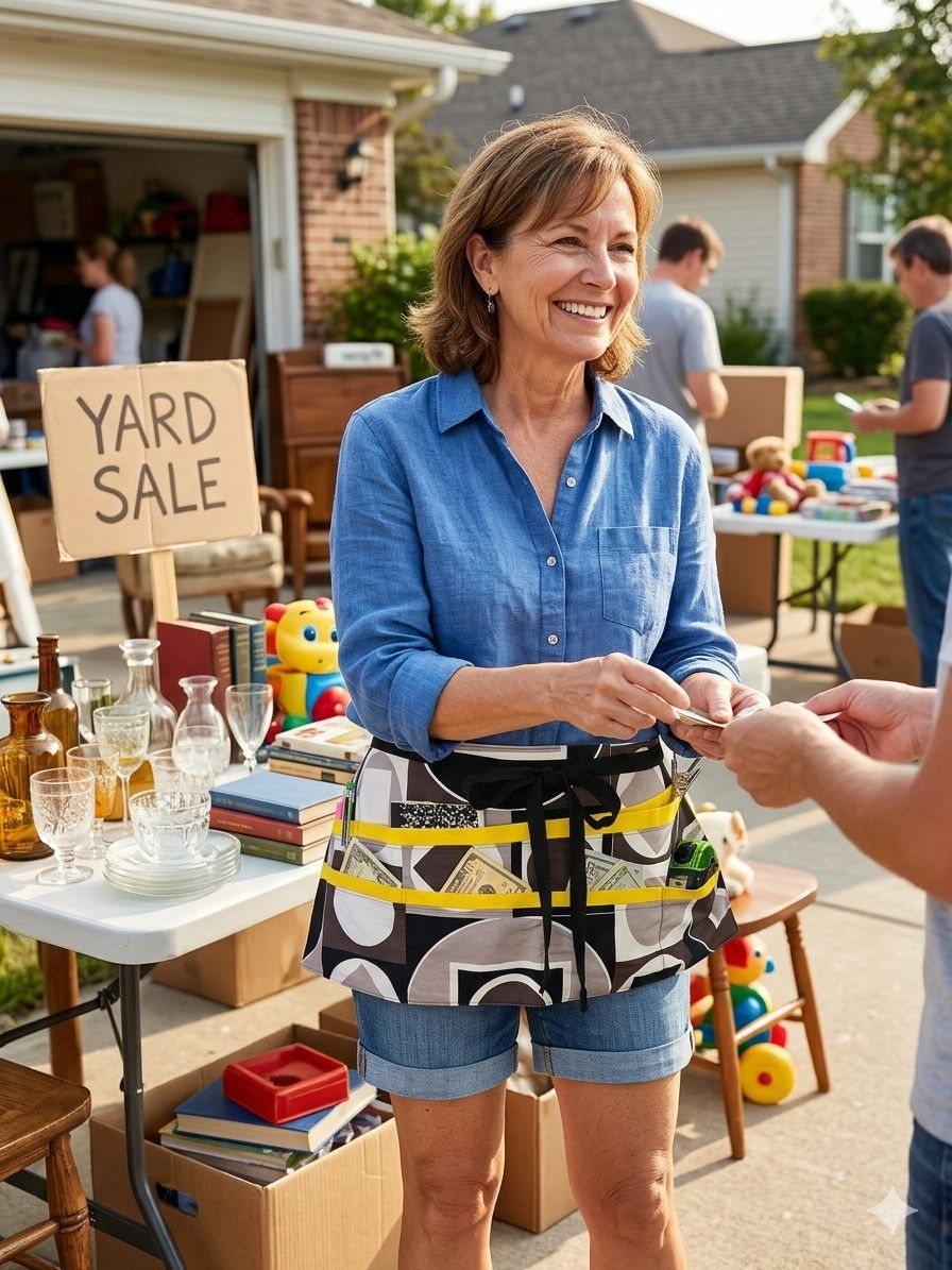 Handmade Utility Apron OS Craft Vendor Artist Yard Sale Yellow Black Size ONE SIZE - 2 Thumbnail