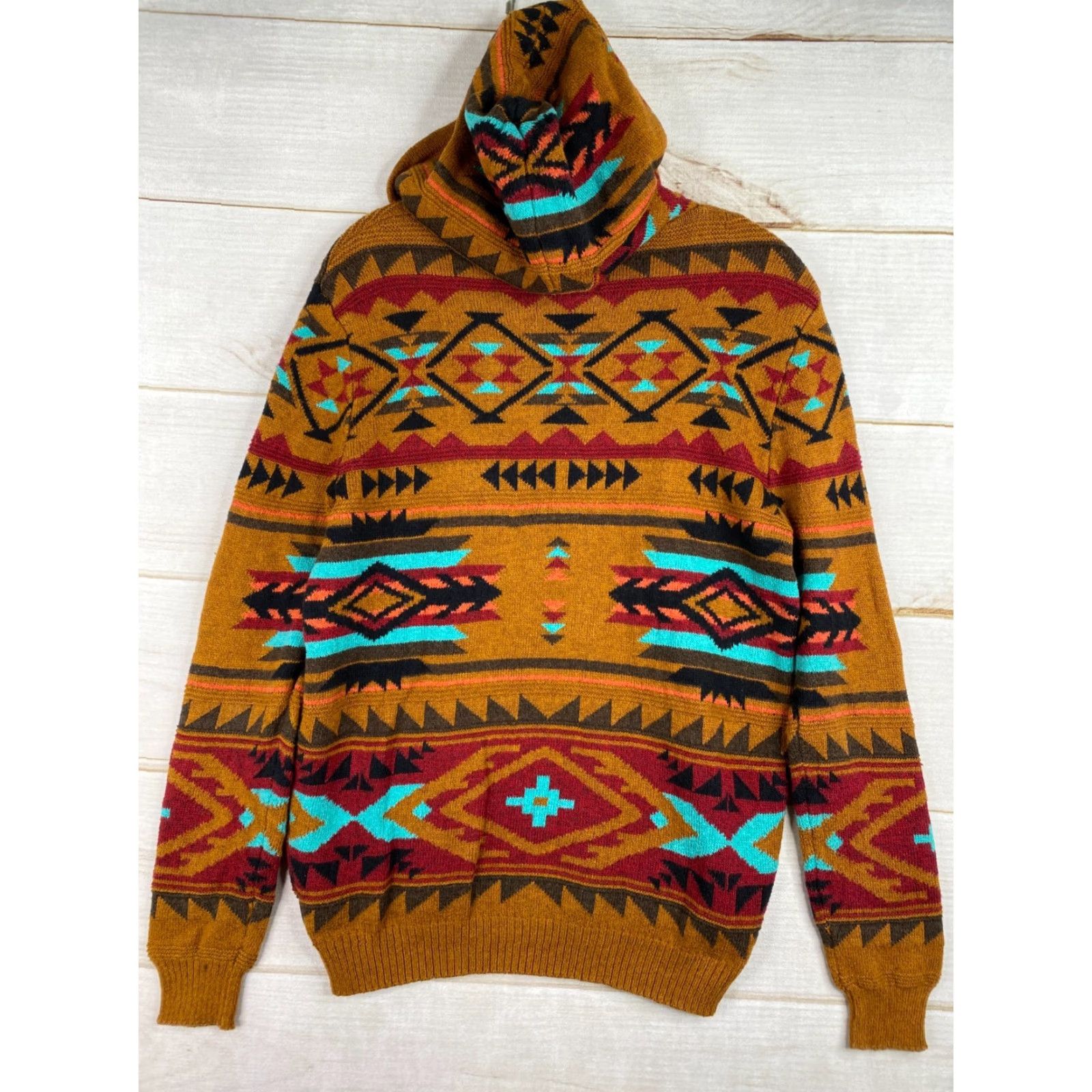 American Eagle Outfitters American Eagle Sweater Mens S Hooded Pullover Fair Isle Southwestern Pocket Size US S / EU 44-46 / 1 - 5 Thumbnail